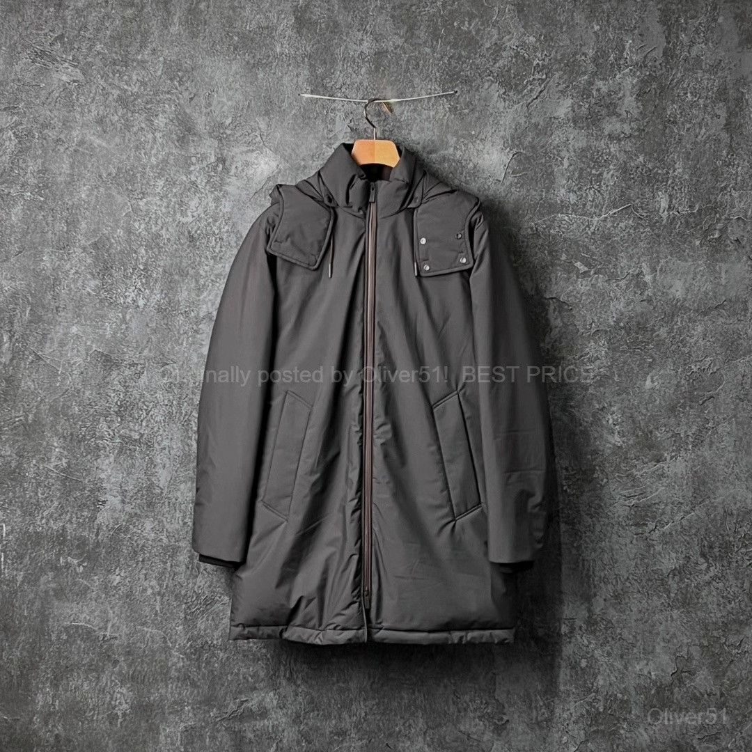 Ermenegildo Zegna Black Leather Panel Hooded Bfajxm27, Men's (Size S)