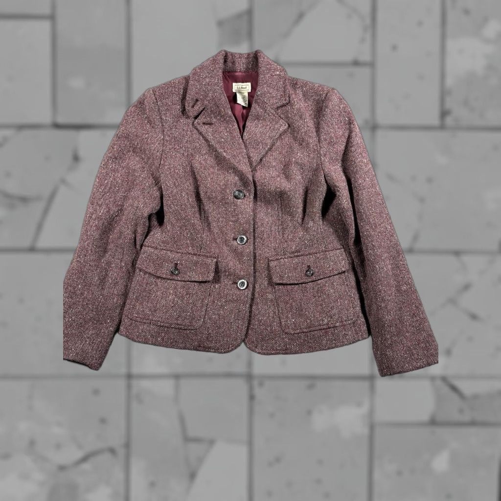 VINTAGE L.L. Bean Blazer Womens PXS Purple Herringbone Tweed Wool Blend Business Classic 90s