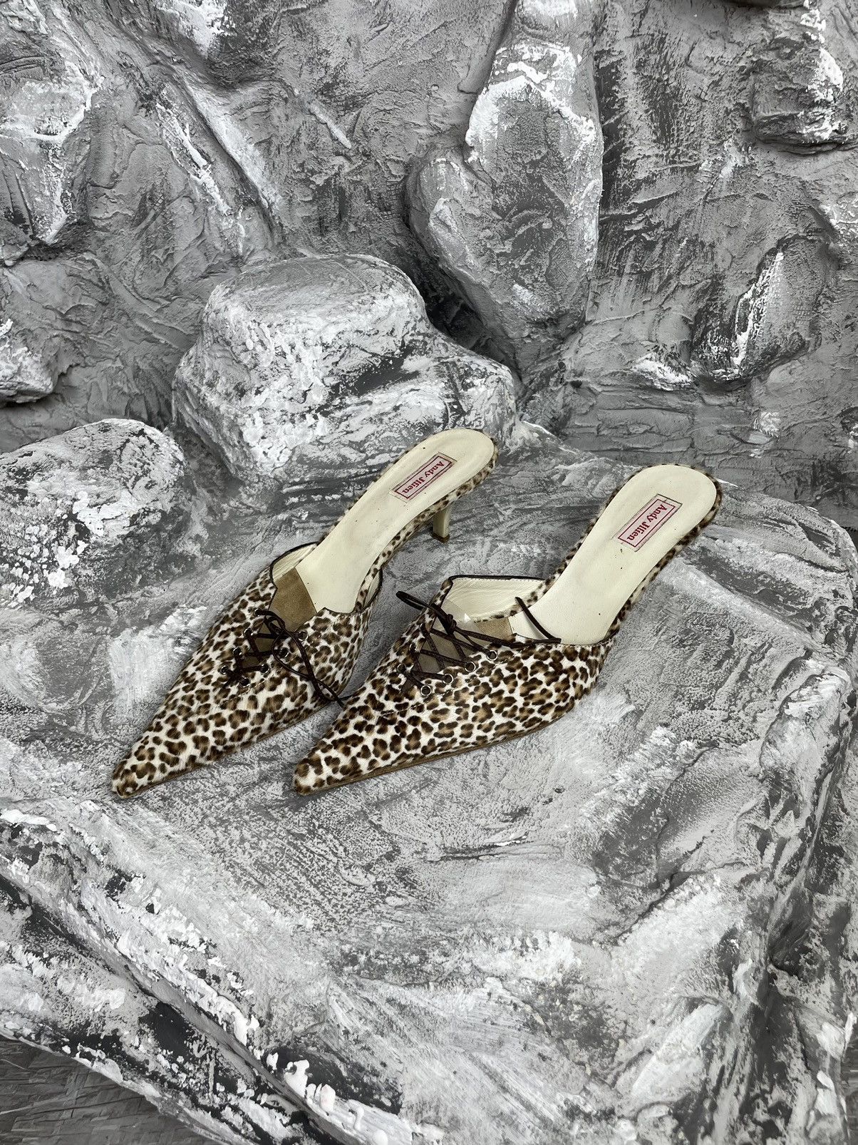 Designer Pile Leopard Winklepickers Mules Heels Prada Style Size US 9 / IT 39 - 1 Thumbnail