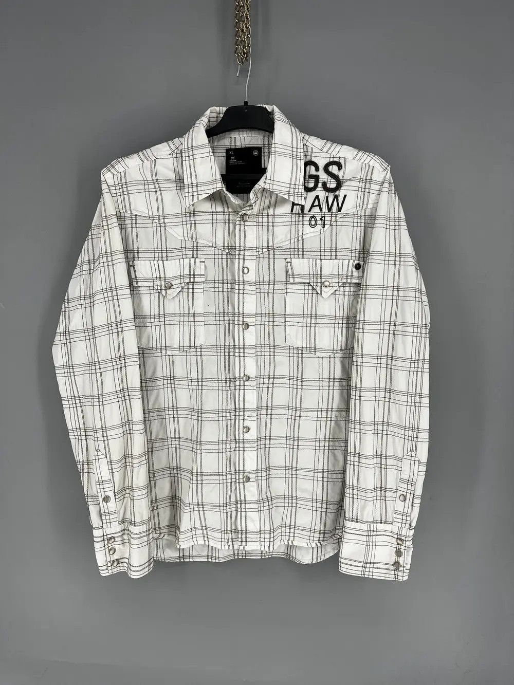 Vintage Vintage Y2K G Star Raw Men’s Plaid Shirt With Big Logo Size US XL / EU 56 / 4 - 1 Thumbnail