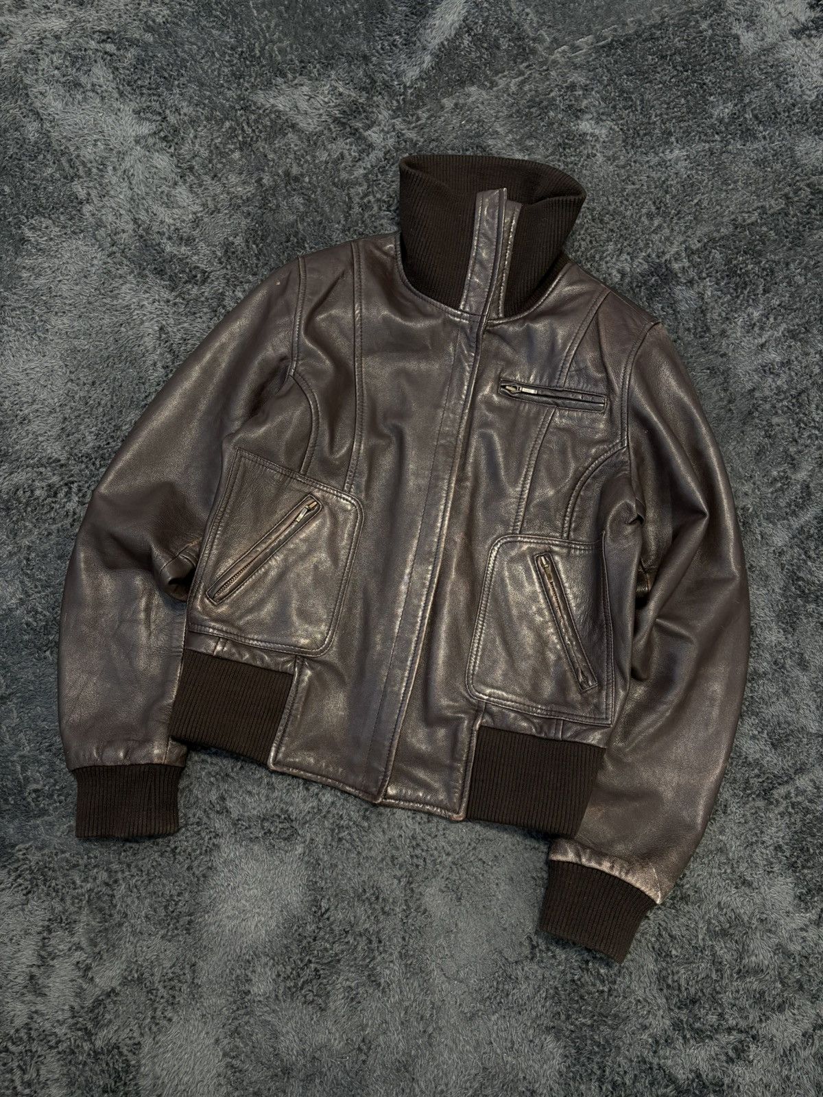 Japanese Brand 00s Vintage Leather Bomber Y2K Jacket Size US S / EU 44-46 / 1 - 1 Thumbnail