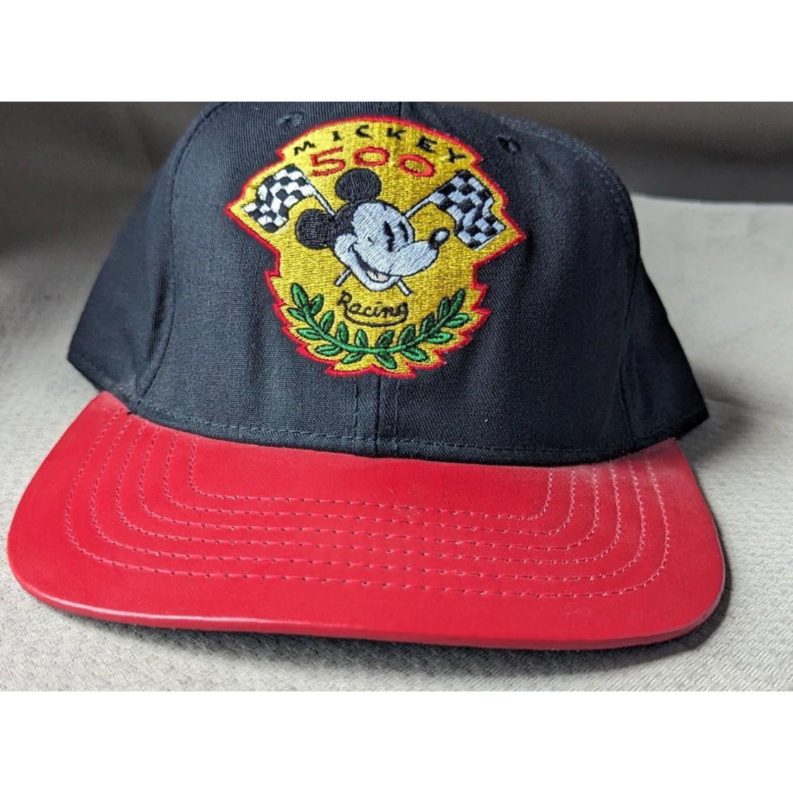 Hamilton VINTAGE MICKEY MOUSE Leather Bill 500 Racing Hat Cap JEFF HAMILTON Disney Adult One Size Black Men Baseball Cap Size ONE SIZE - 2 Thumbnail
