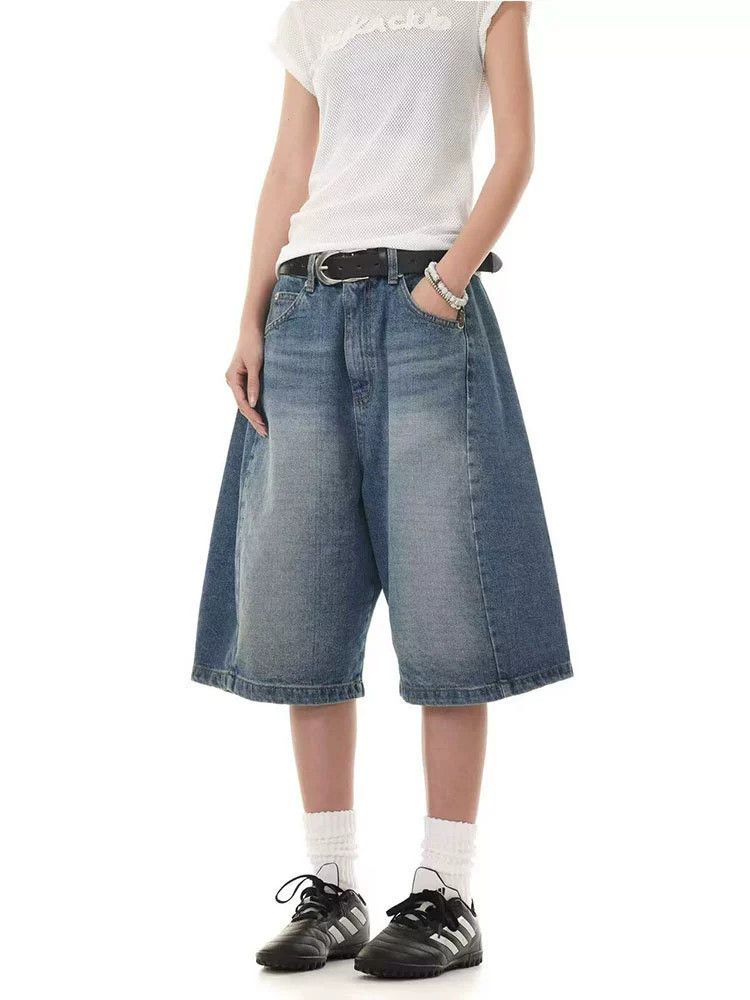 Jean Retro wide-leg casual men's loose straight denim shorts Size US 32 / EU 48 - 2 Thumbnail