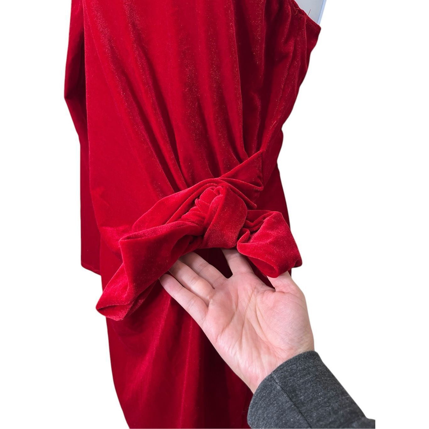 Other Vintage Day & Night 80s 90s Red Velvet One Shoulder Midi Dress Size M Size M / US 6-8 / IT 42-44 - 4 Thumbnail