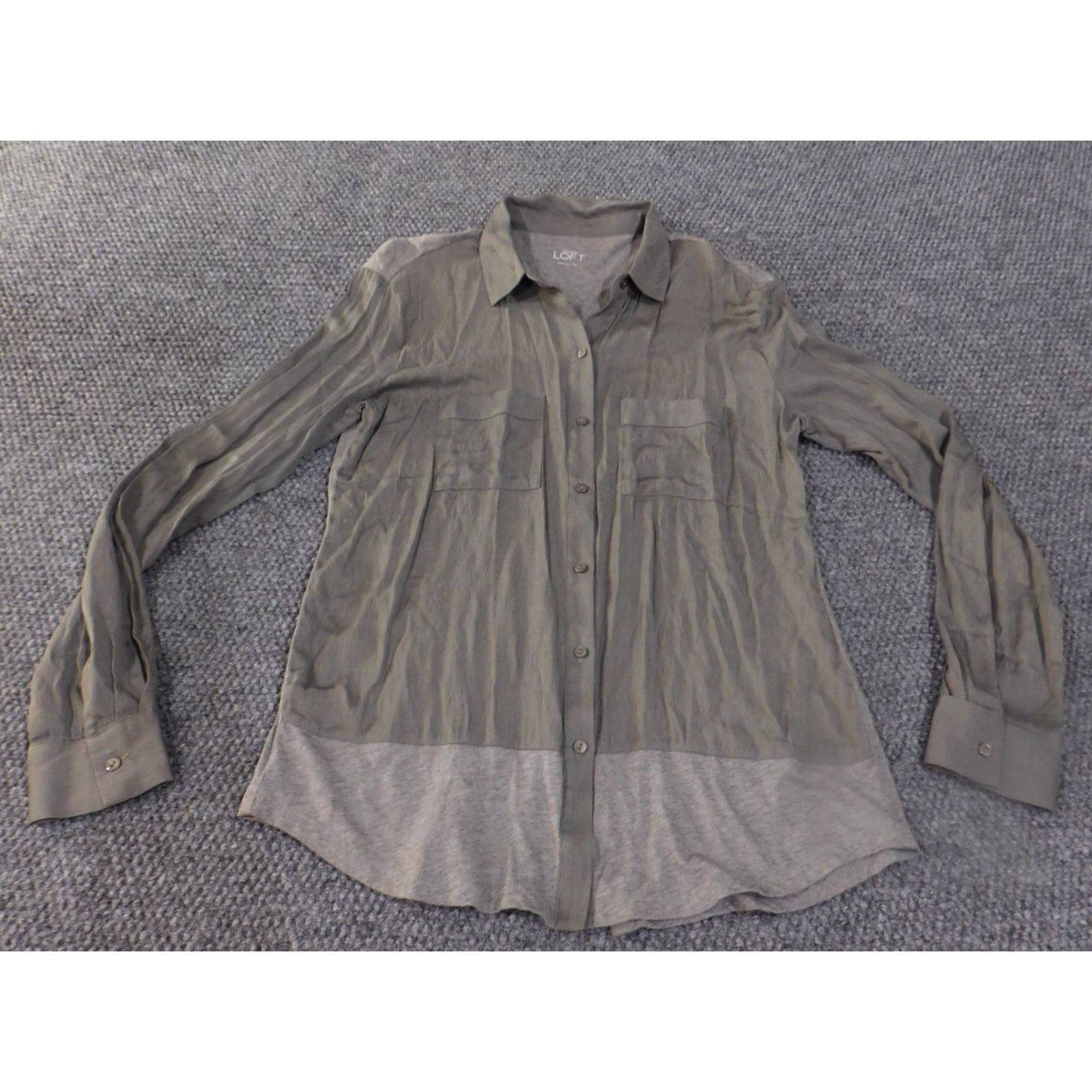 Loft LOFT Shirt Womens Small Gray Button Front Layered Long Sleeve Top Size S / US 4 / IT 40 - 4 Thumbnail