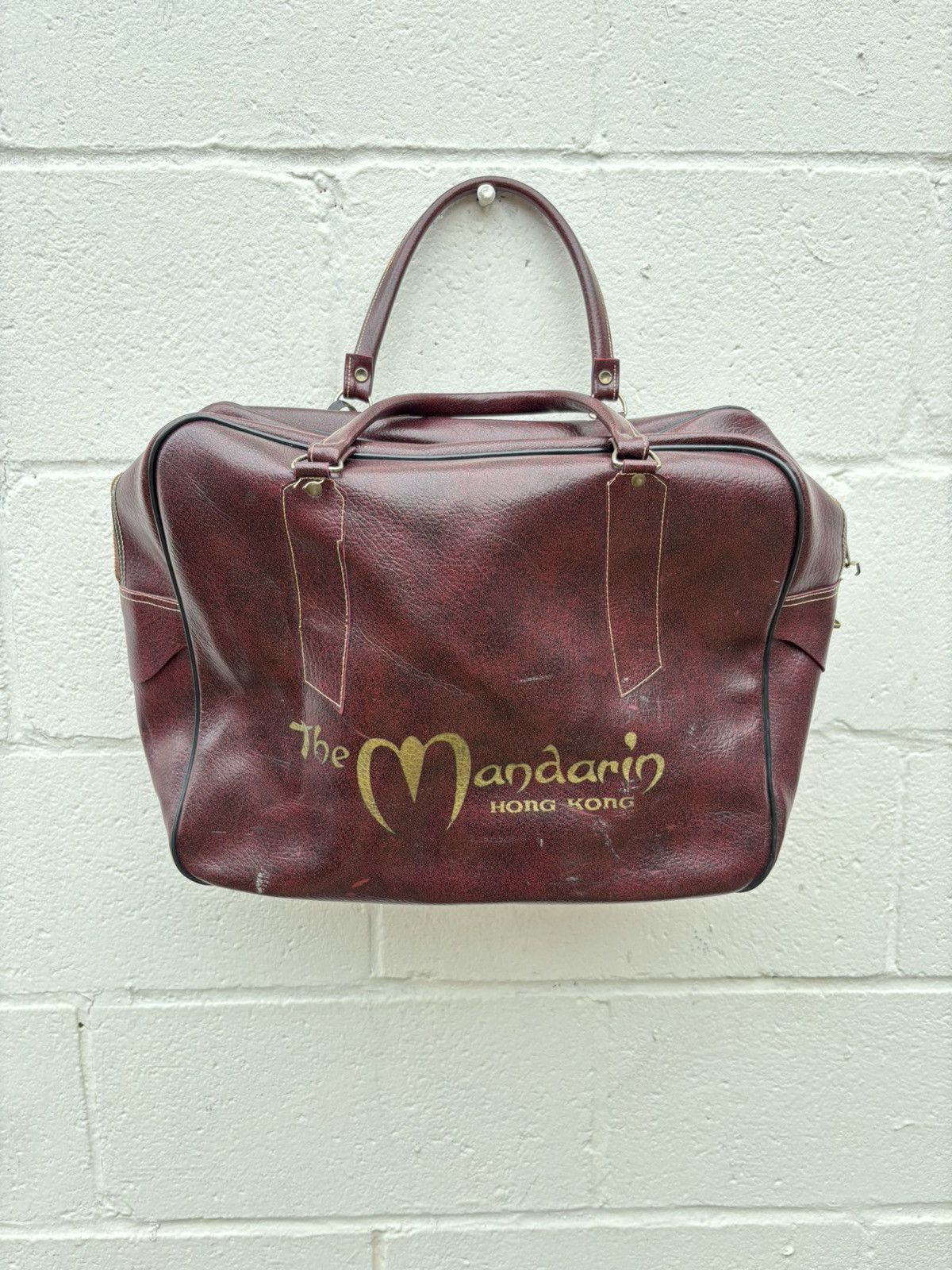 Vintage The Mandarin Hong Kong Leather Duffle Bag Burgundy