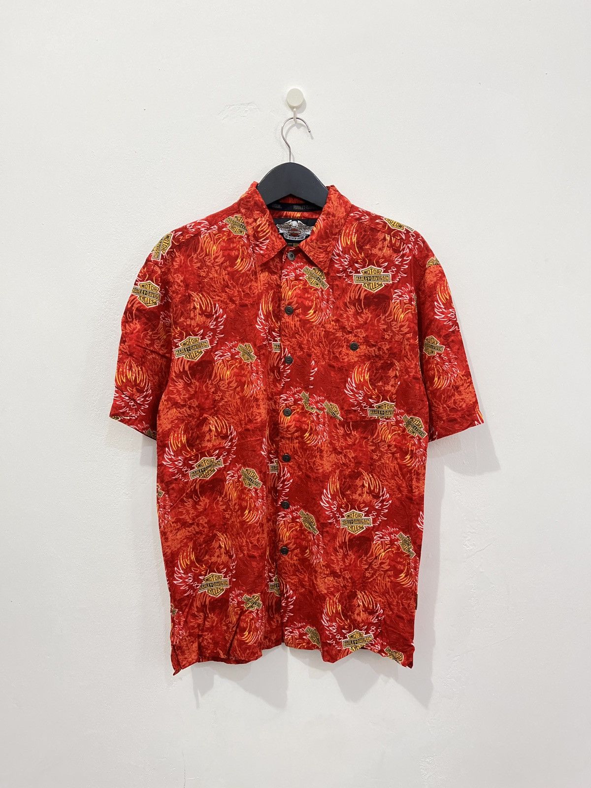 Harley Davidson Vintage Harley Davidson Flame Hawaiian 100% Rayon Shirt Size US S / EU 44-46 / 1 - 1 Thumbnail