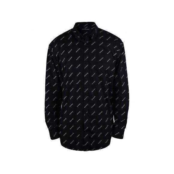 Balenciaga o1la1rc1a1124 Normal Fit Allover Logo Shirt in Black/White Size US S / EU 44-46 / 1 - 1 Thumbnail