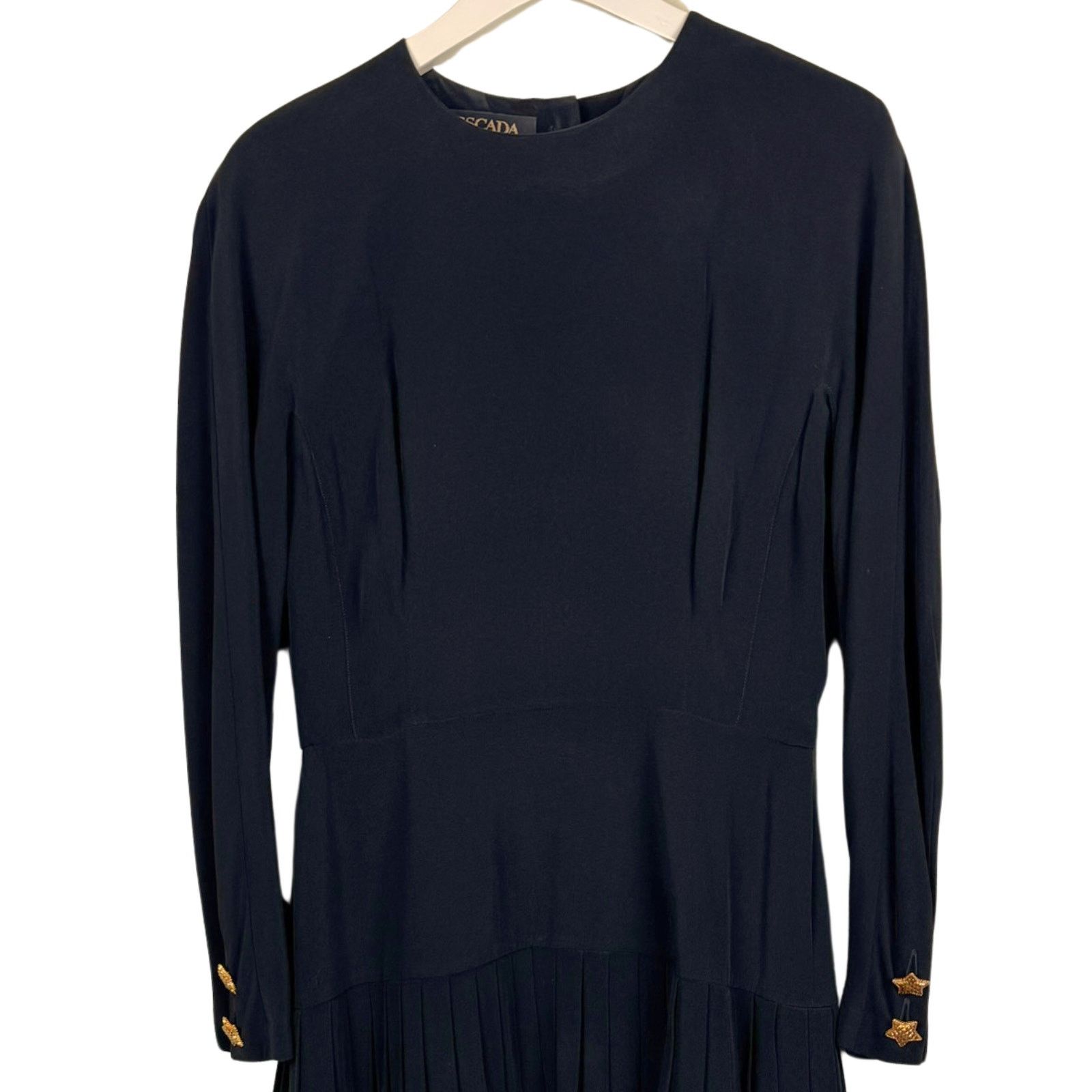 Escada Escada Vintage Black Gold Star Buttons Dress 1980s Size 40 Size M / US 6-8 / IT 42-44 - 2 Thumbnail
