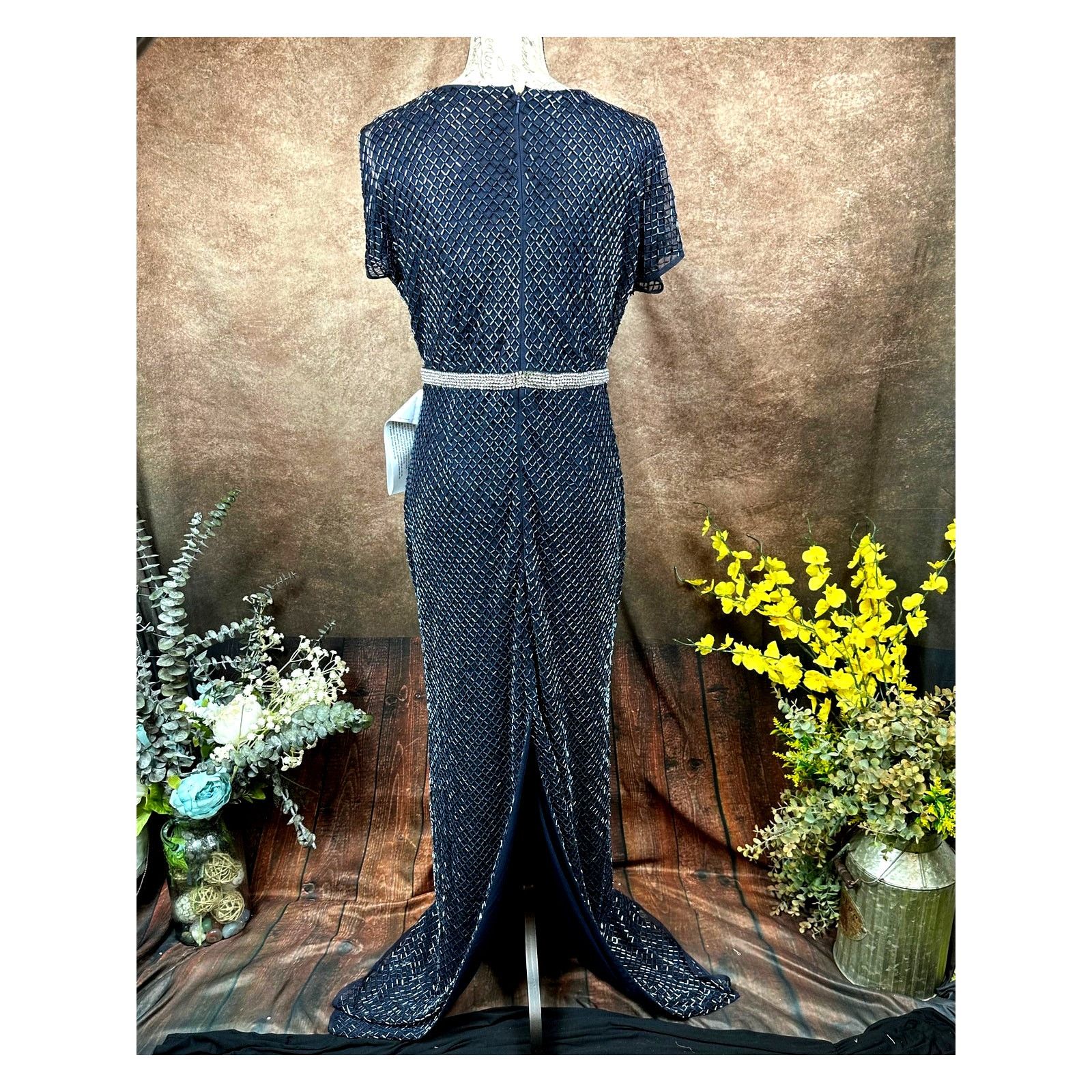 Other Mac Duggal Beaded Butterfly Sleeve Column Gown Midnight 8 Size M / US 6-8 / IT 42-44 - 12 Thumbnail