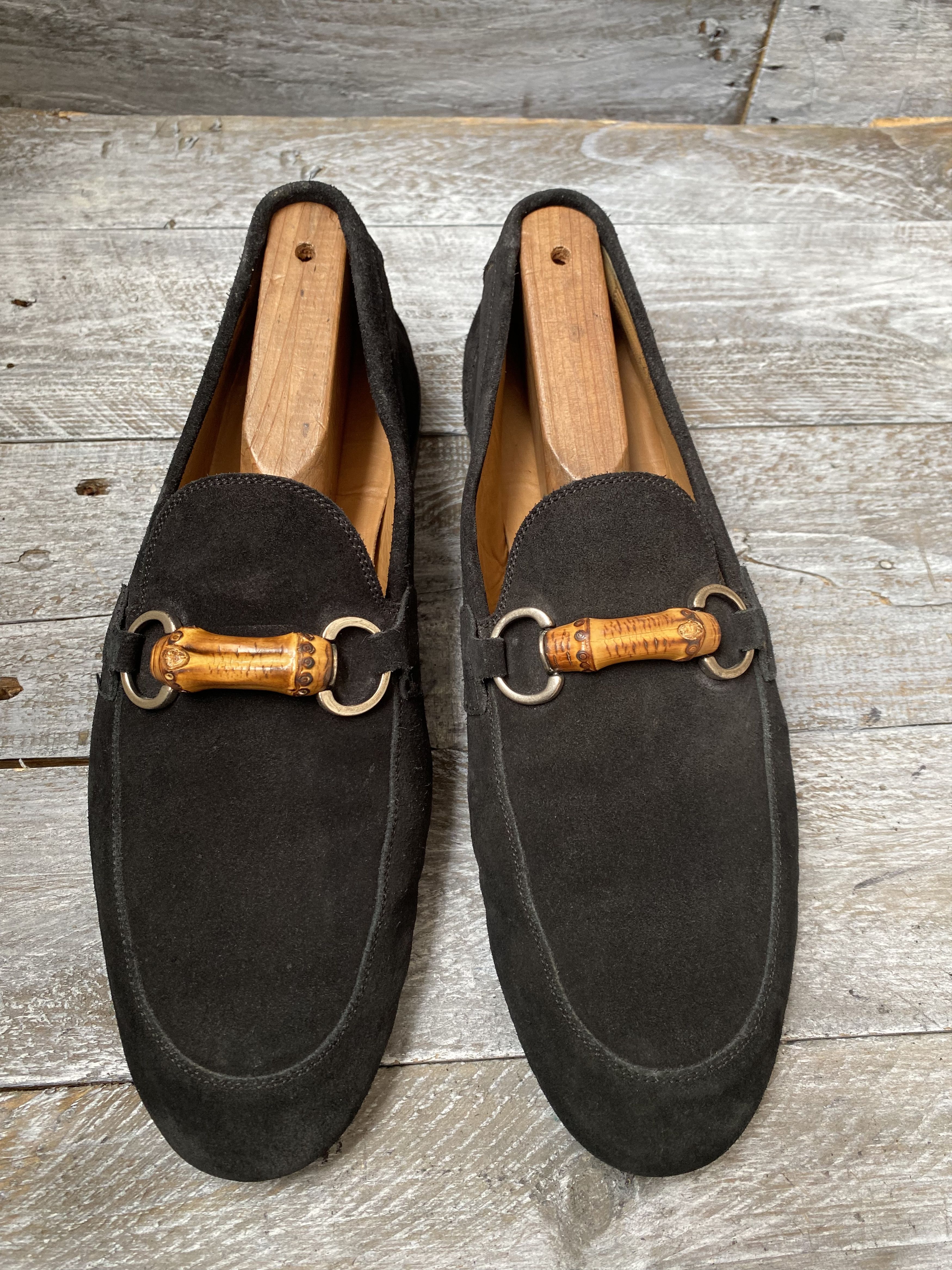 Gucci Leather Bamboo Horsebit Slide Loafers Slip Ons Gucci Horsebit Black Signature Gg Canvas Bamboo Slide  main image 2