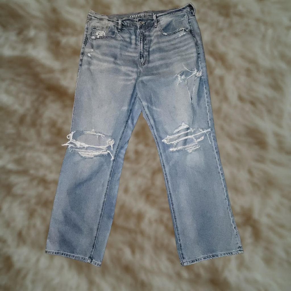 American Eagle Outfitters VINTAGE American Eagle Outfitters Jeans Baggy Low Rise 18 Plus Blue Distressed 90s Hip Hop Womens Jeans Size 40" / US 18 - 1 Thumbnail