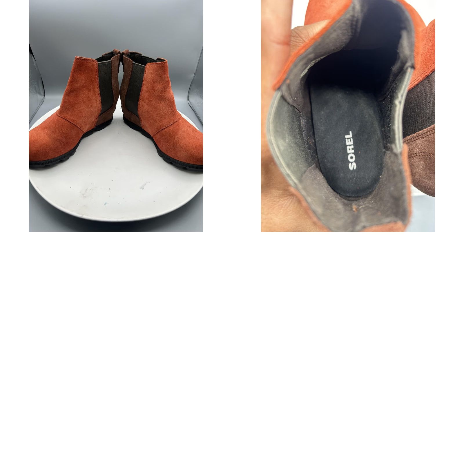 SOREL Sorel Boots Womens 8.5 Orange Suede Chelsea Ankle Lug Sole Booties - Brown Accent, Casual, Round Toe, Wedge Heel Size US 9 / IT 39 - 8 Thumbnail