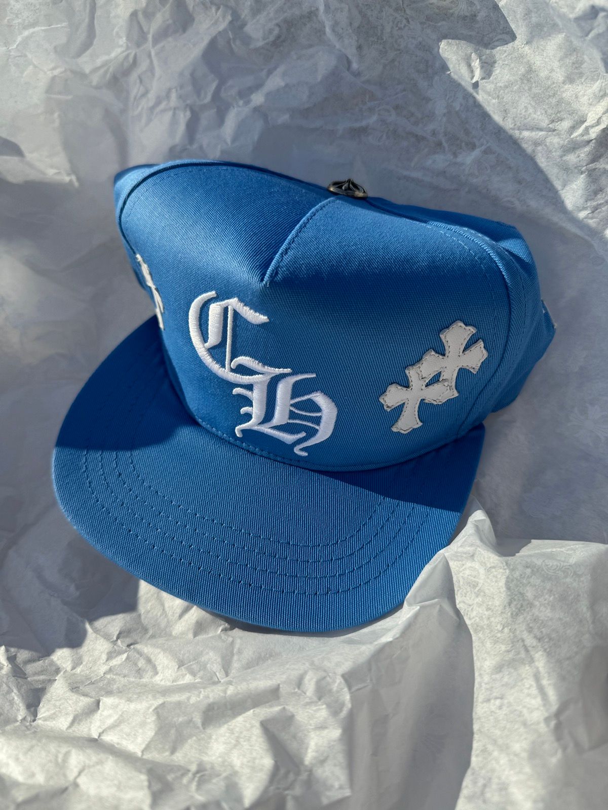 Pre-owned Chrome Hearts St Barth Exclusive Cross Patch 5 Panel Baseball Cap In Light Blue