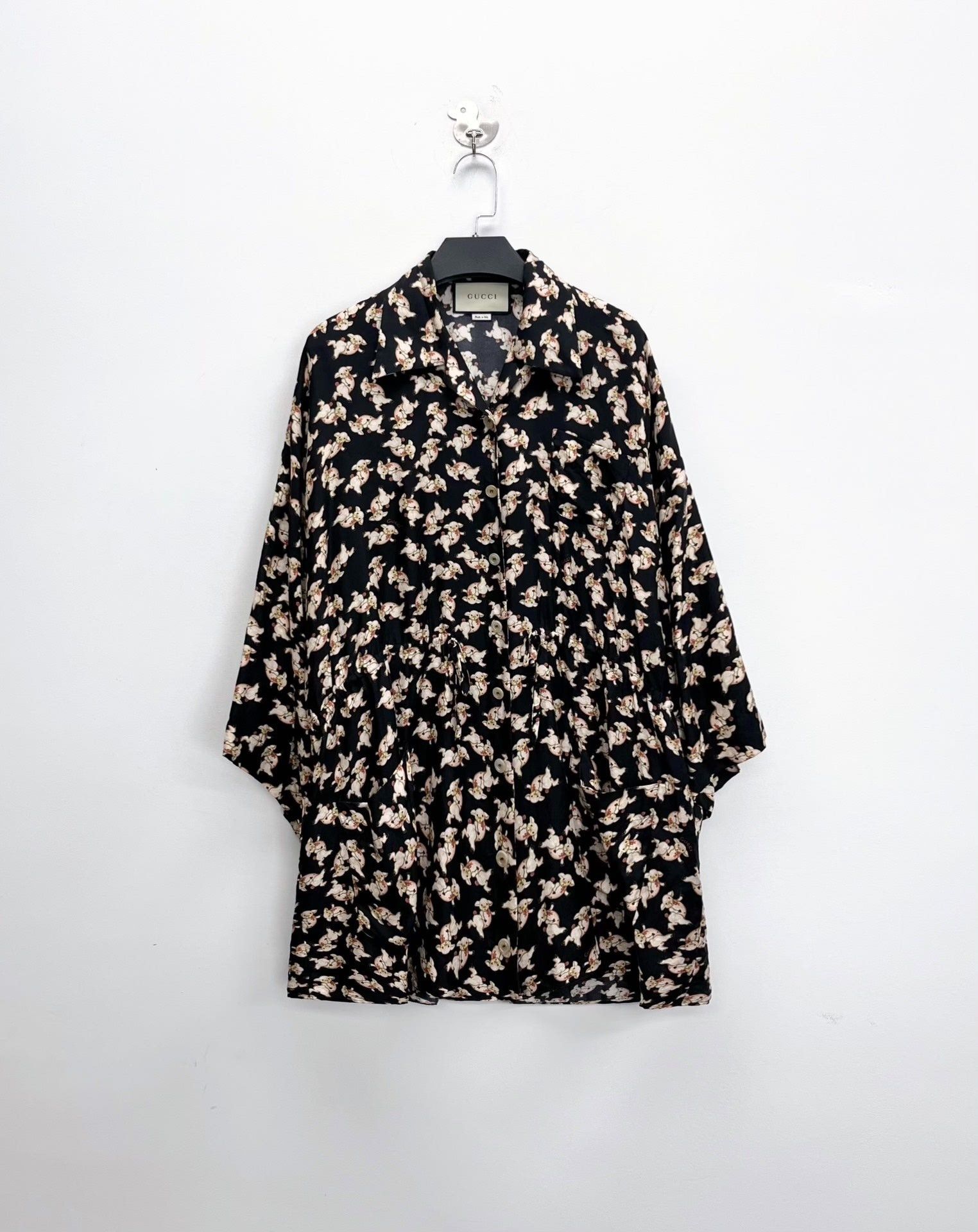 Gucci Gucci All-Over Pig Logo Silk Shirt Dress Size US M / EU 48-50 / 2 - 1 Thumbnail
