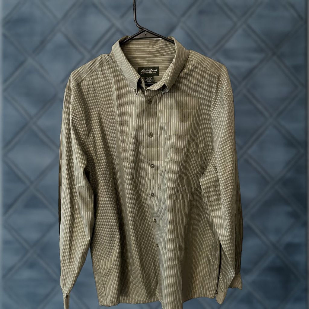 Eddie Bauer Eddie Bauer Wrinkle Resistant Button Down Shirt Long Sleeve LT Green Striped Men Size US L / EU 52-54 / 3 - 1 Thumbnail