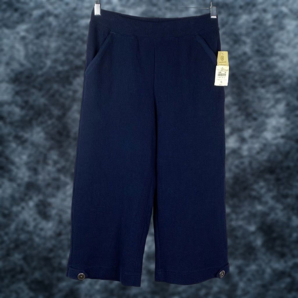 Coldwater Creek Coldwater Creek Pants Womens PS Petite NWT Blue Textured Heavy Cropped Pull On Elastic Waist Size 28" / US 6 / IT 42 - 1 Thumbnail