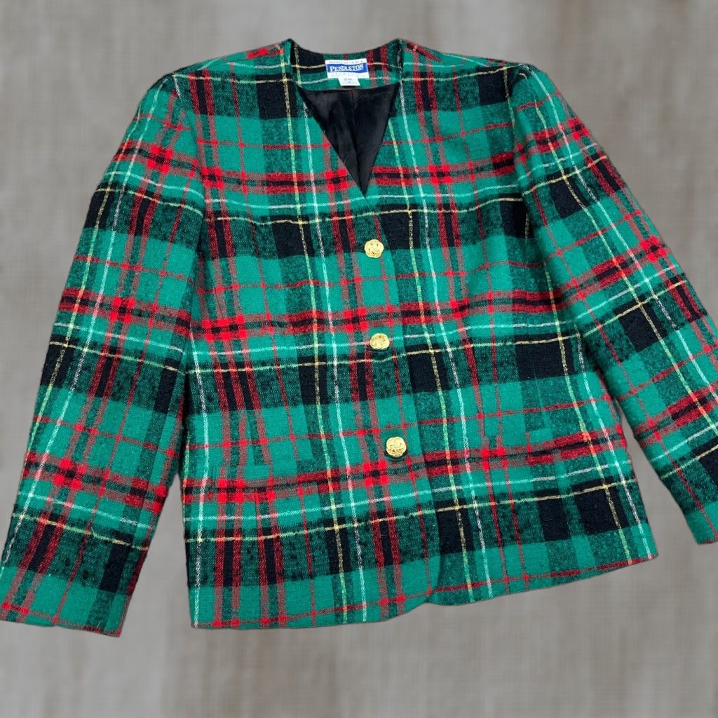 Pendleton VINTAGE Pendleton Blazer Women 12 Green Plaid Wool Tweed Sport Coat Jacket 90s Size XL / US 12-14 / IT 48-50 - 1 Thumbnail