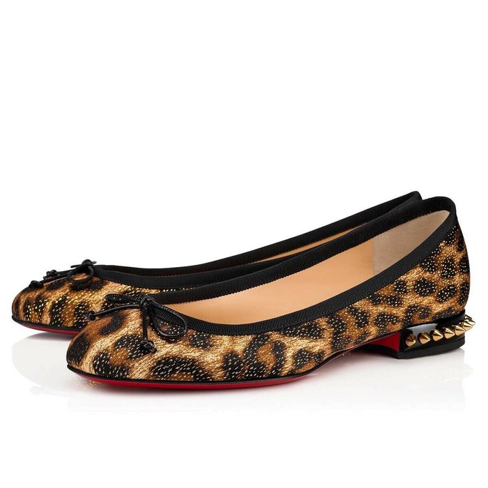 Christian Louboutin LA MASSINE LEOPARD CANVAS BLACK BOW GOLD