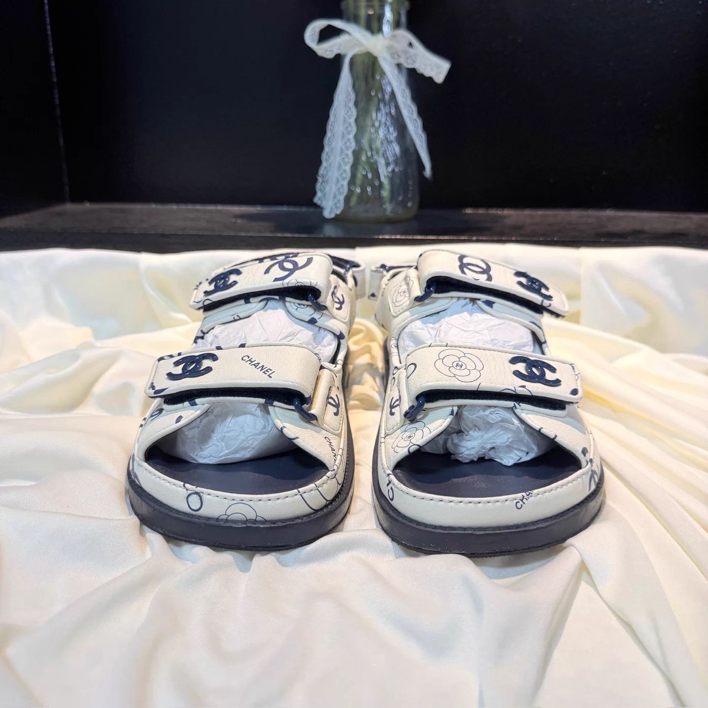 Chanel CHANEL White Blue CC Allover Velcro Sandal 36 95N Size US 5.5 / IT 35.5 - 2 Thumbnail