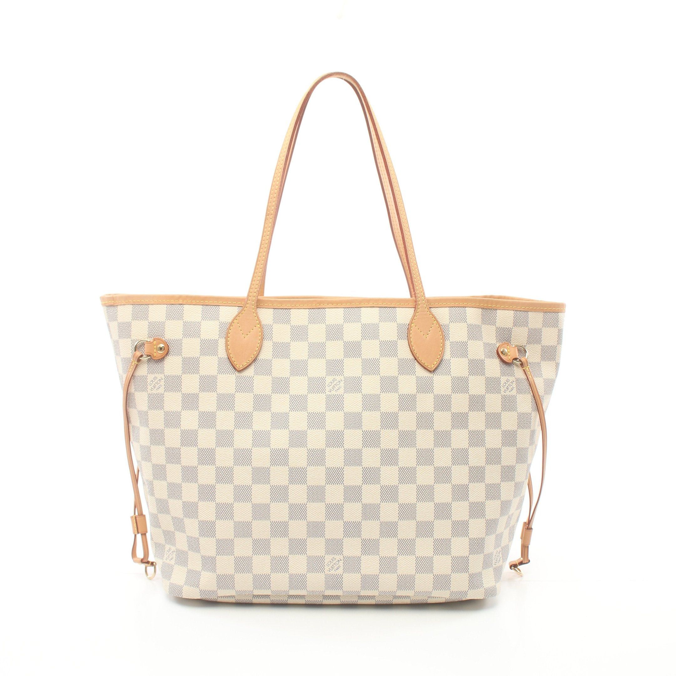 Louis Vuitton Neverfull Mm Damier Azur Shoulder Bag Tote Leather White