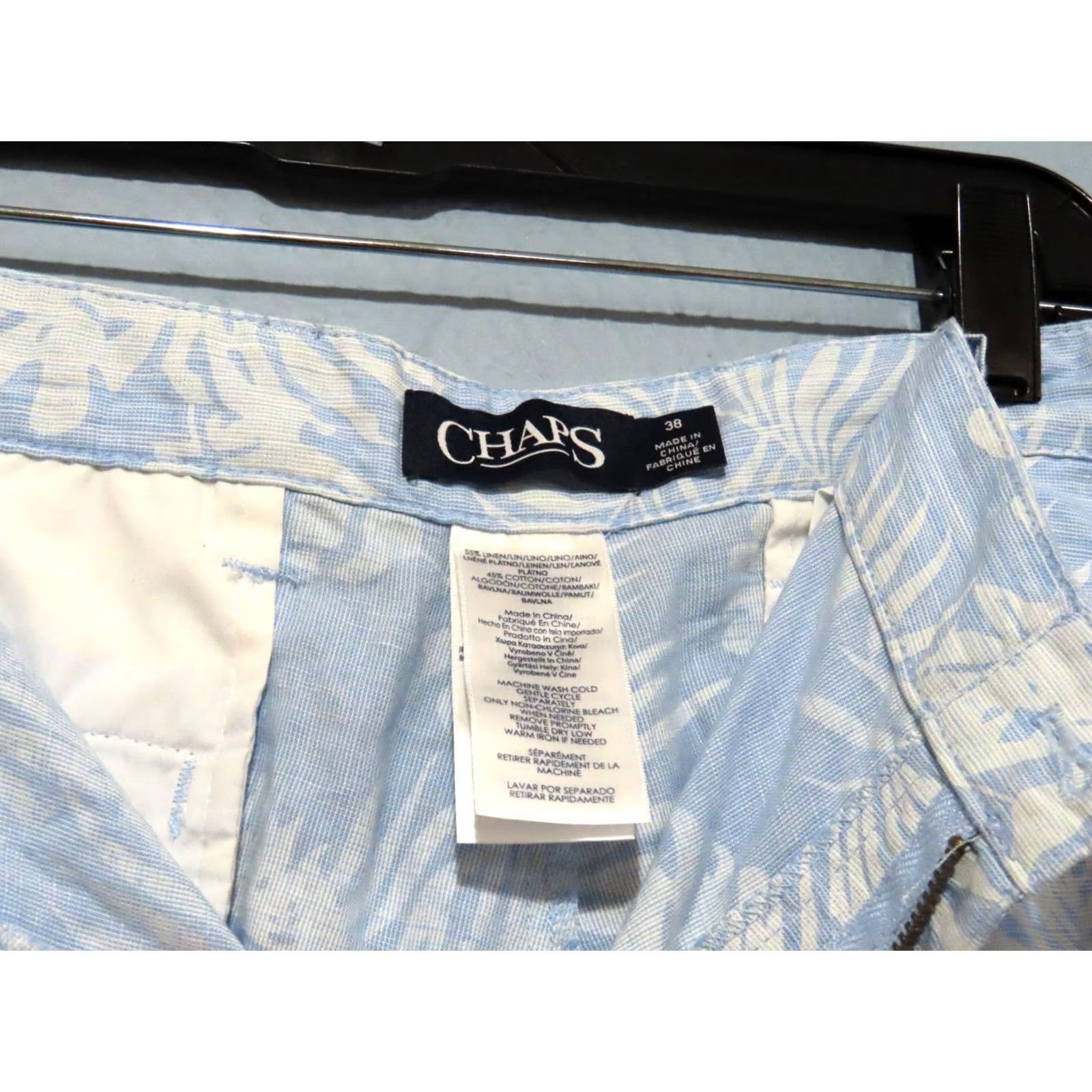 Chaps Chaps Men's 38 Linen Cotton Palm Leaf Print Shorts Blue White NWT Size US 38 / EU 54 - 4 Thumbnail