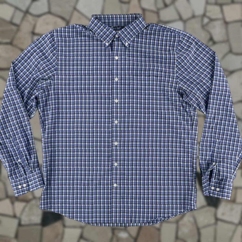 Lands' End Lands End Shirt Blue LT Men’s Gingham Button Down Performance Stretch Long Sleeve Adult LT Shirt Size US L / EU 52-54 / 3 - 1 Thumbnail