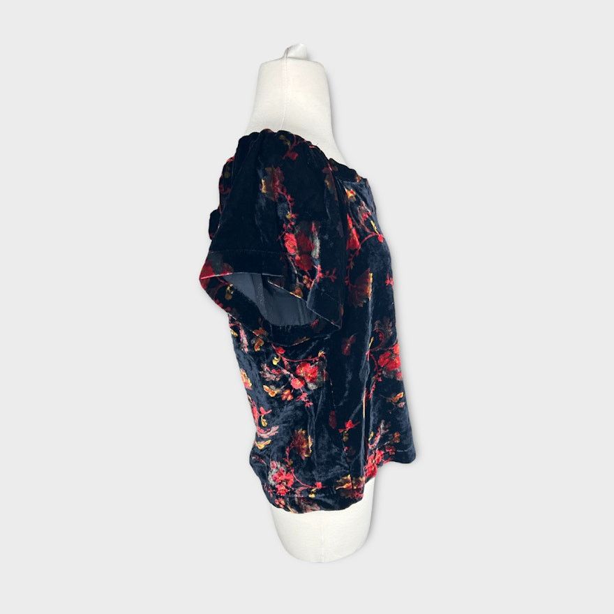 Ann Taylor LOFT | Floral Velvet Off The Shoulder Top | Small Size S / US 4 / IT 40 - 8 Thumbnail