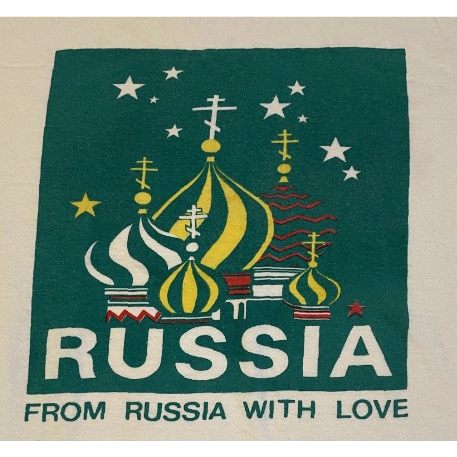 Vintage VINTAGE From Russia With Love Faded Shirt L Moscow College Flag Art Grunge 80s 90s Shirt Mens White Single Stitch Graphic Tee Cap. Size US L / EU 52-54 / 3 - 3 Thumbnail