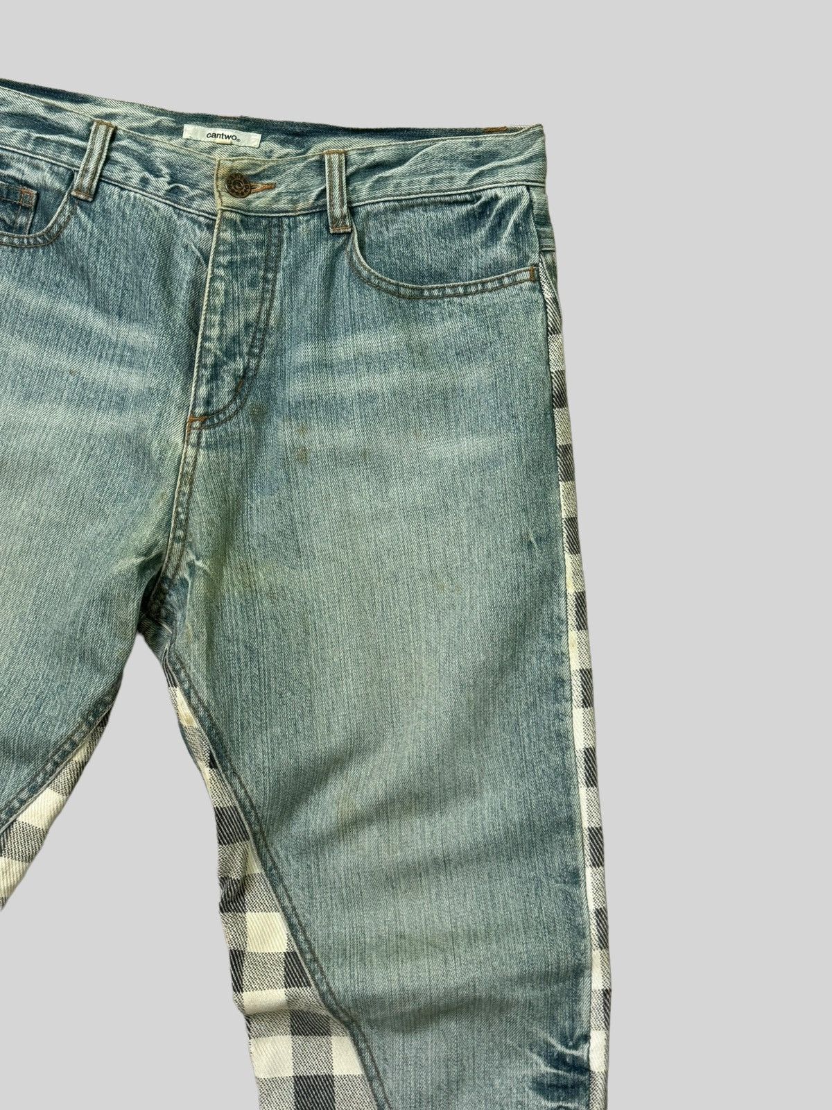Japanese Brand VINTAGE CANTWO RECONSTRUCTED PLAIDS DENIM JEANS Size US 31 - 5 Thumbnail