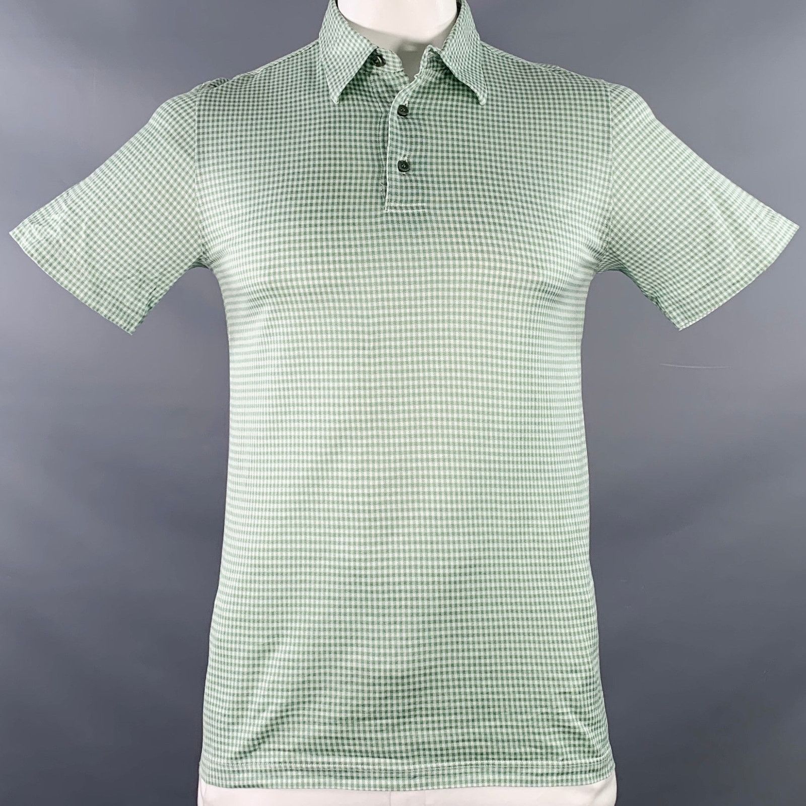 Brioni BRIONI Size L Green White Checkered Cotton Half Placket Polo Size US L / EU 52-54 / 3 - 1 Thumbnail