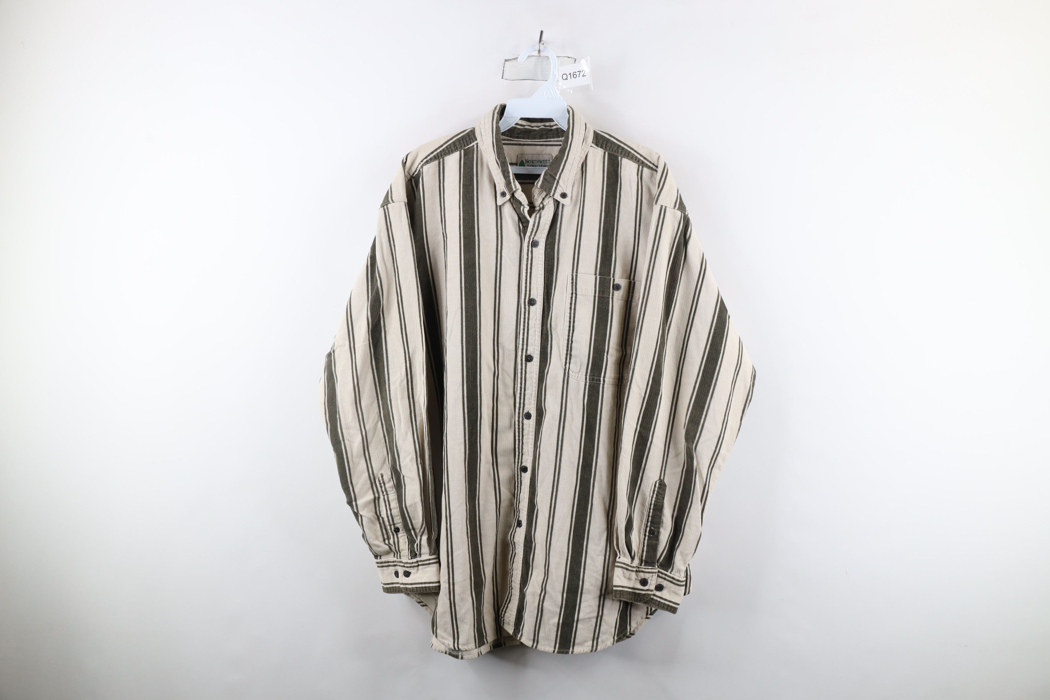 Vintage Vintage 90s Streetwear Striped Corduroy Button Down Shirt Size US L / EU 52-54 / 3 - 1 Thumbnail