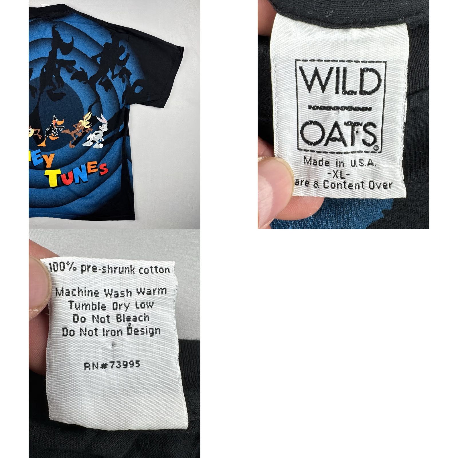 Vintage VINTAGE Looney Tunes Shadow AOP T Shirt Wild Oats XL Black 90s Cartoon T-Shirt Mens Womens Boys Girls Size US XL / EU 56 / 4 - 9 Thumbnail