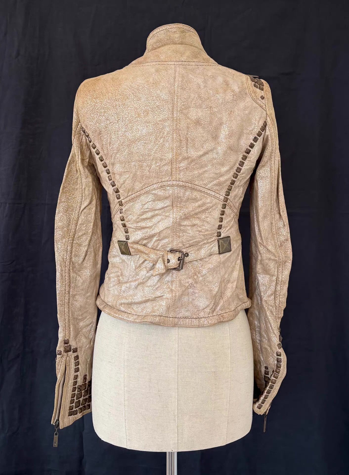 Just Cavalli Just Cavalli Women's Cracked Studded Leather Jacket Ｑ21 Size M / US 6-8 / IT 42-44 - 9 Thumbnail