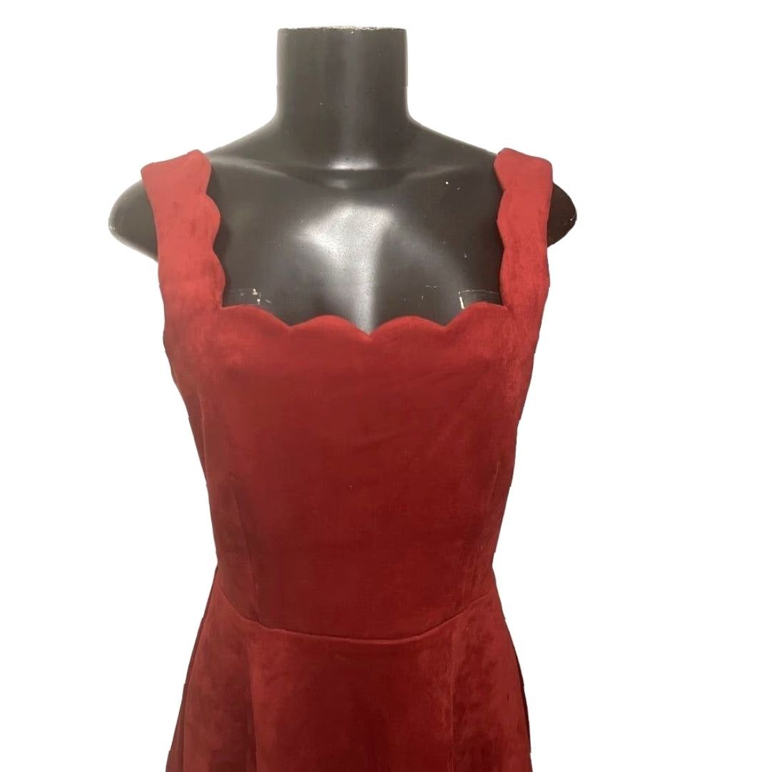 Vintage Alythea Fit & Flare Sleeveless Dress Scalloped Faux Suede Stretch Orange S Womens Small Size S / US 4 / IT 40 - 4 Thumbnail