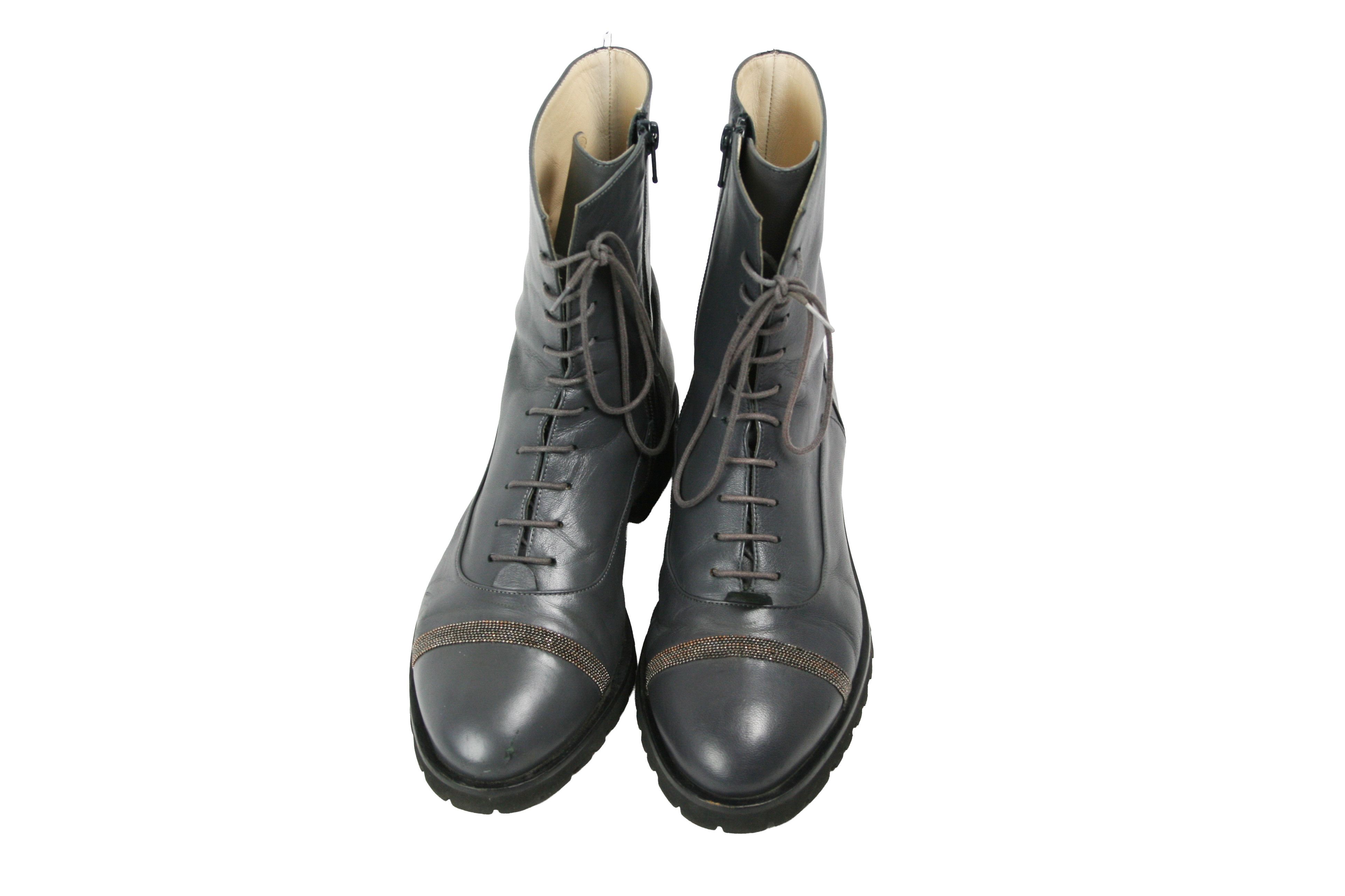 Fabiana Filippi Extra Light Leather Zip Ankle Combat Boots Size US 8 / IT 38 - 9 Thumbnail