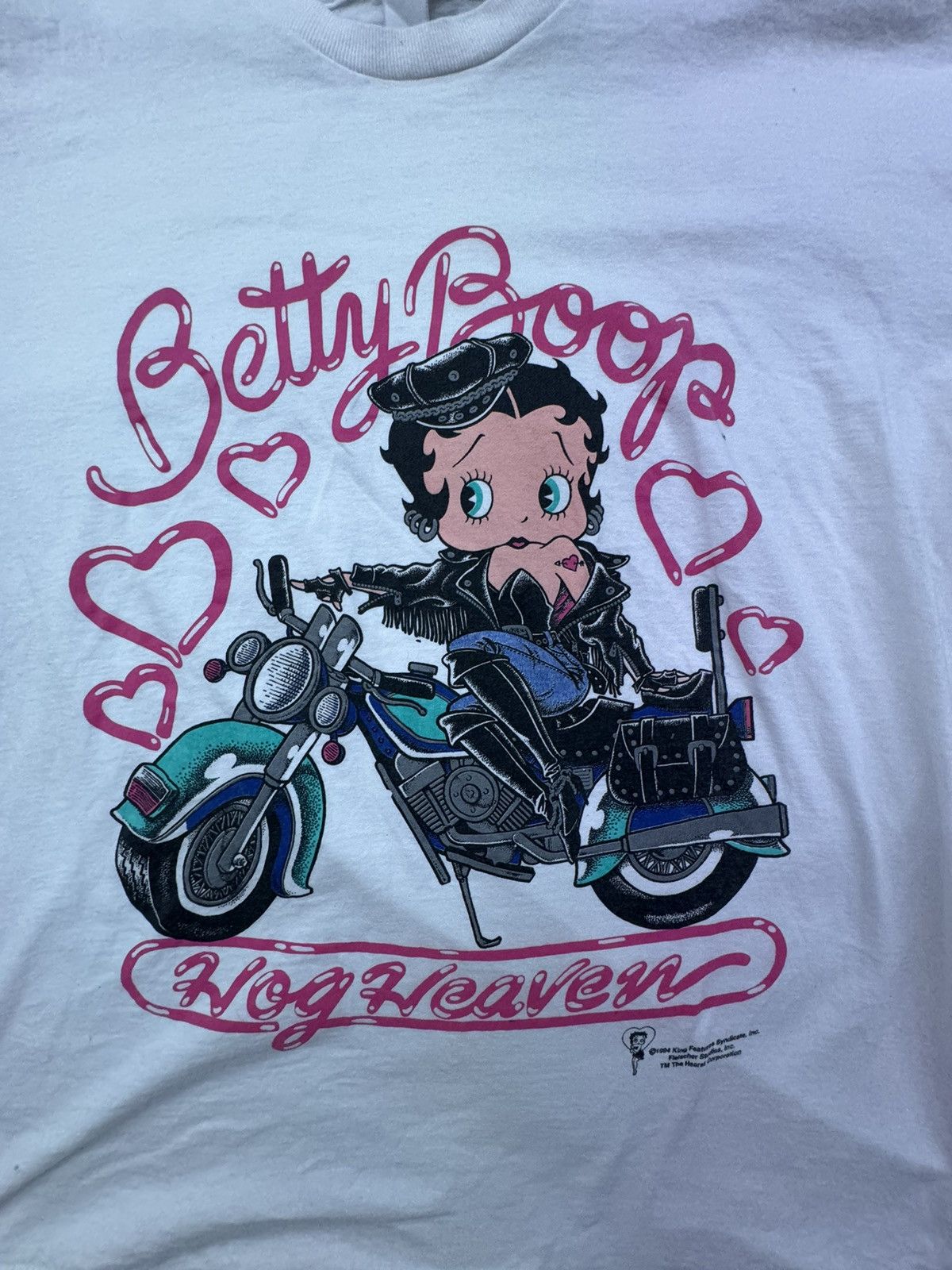 image of Thrifted x Vintage 1994 Betty Boop Hog Heaven T Shirt in White, Men's (Size XL)