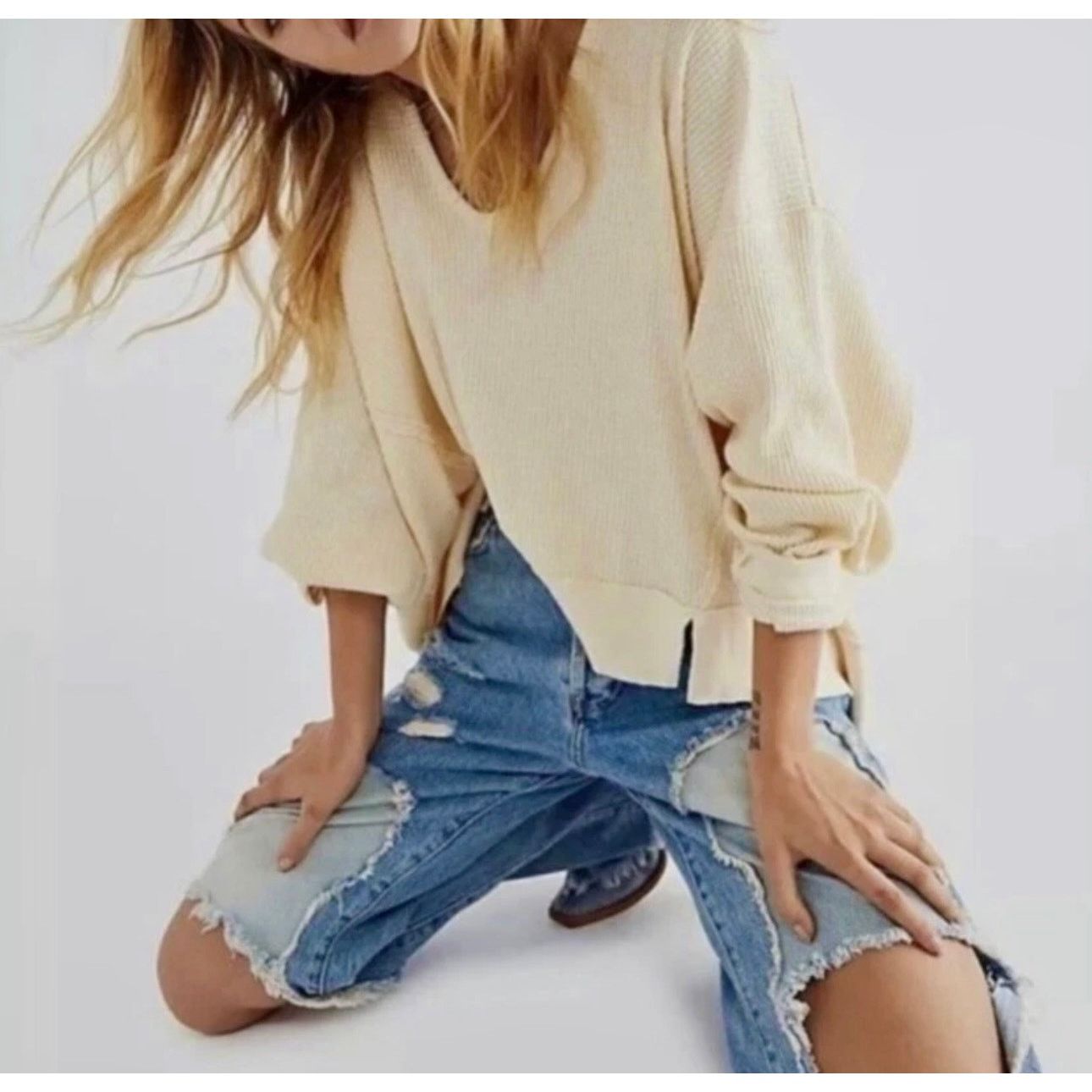 Free People Free People Santa Clara Waffle Knit Oversized Alabaster S Size S / US 4 / IT 40 - 5 Thumbnail