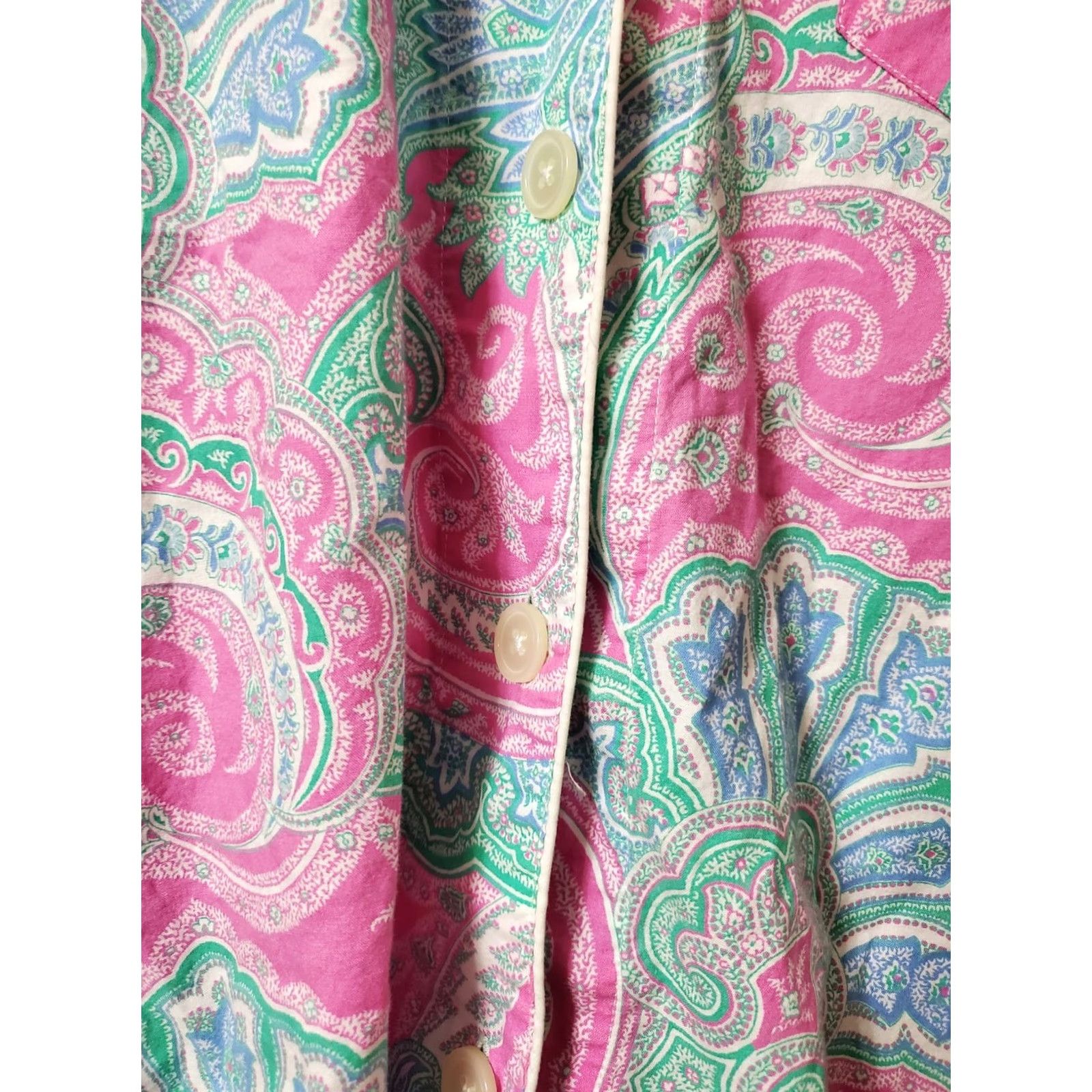 Ralph Lauren Lauren Ralph Lauren Paisley Short Sleeve Top Button-Up Cotton Pink M Womens Regular Shirt Size M / US 6-8 / IT 42-44 - 3 Thumbnail