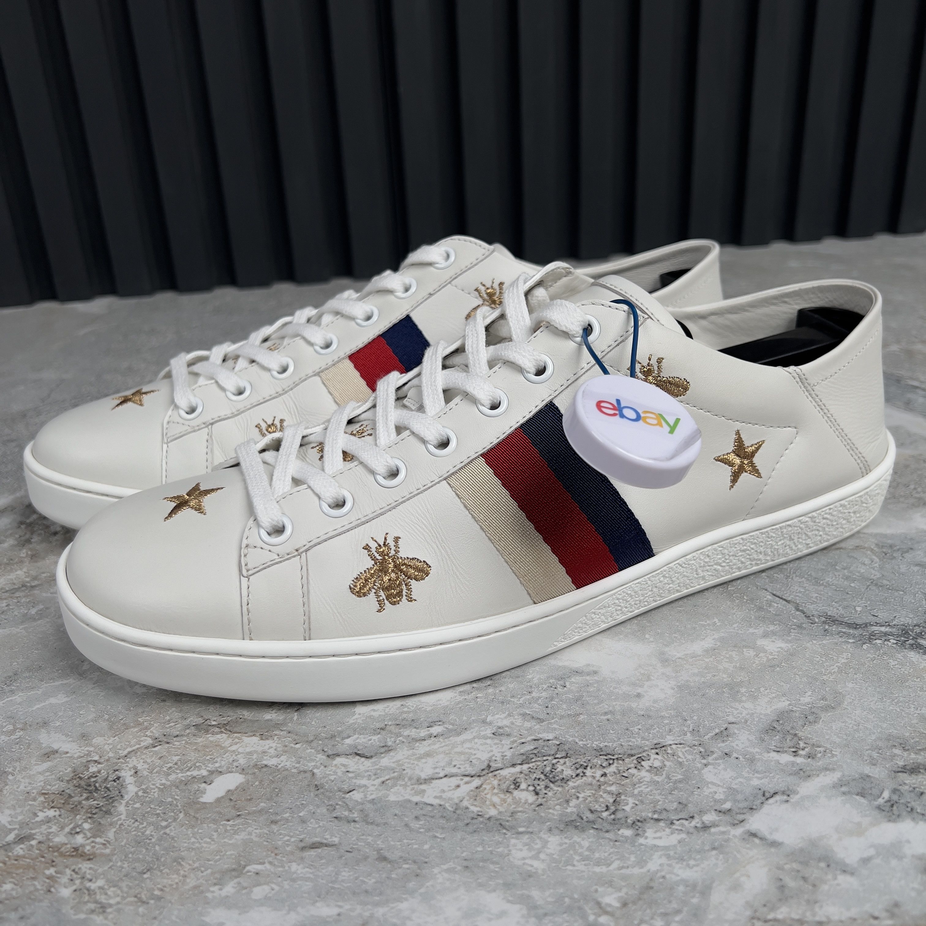 Gucci Ace Web Sneakers Stars Bees Embroidered Leather Size US 11 / IT 41 - 4 Thumbnail