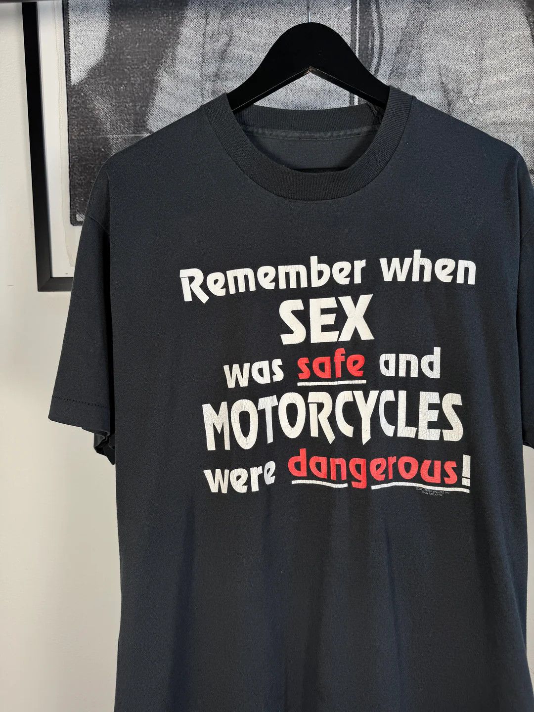Vintage 🚭 IRONIC 🚭 80s/90s "SEX & MOTORCYCLES" FADED SHIRT Size US XL / EU 56 / 4 - 4 Thumbnail