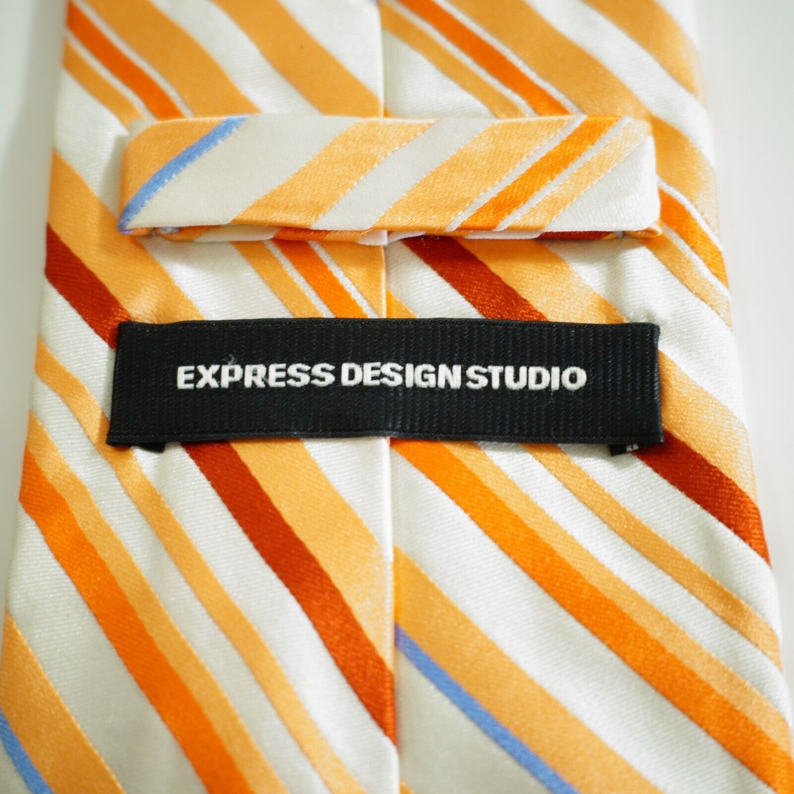Express Express Design Studio Orange Cream Striped Woven Silk Tie Size ONE SIZE - 3 Thumbnail