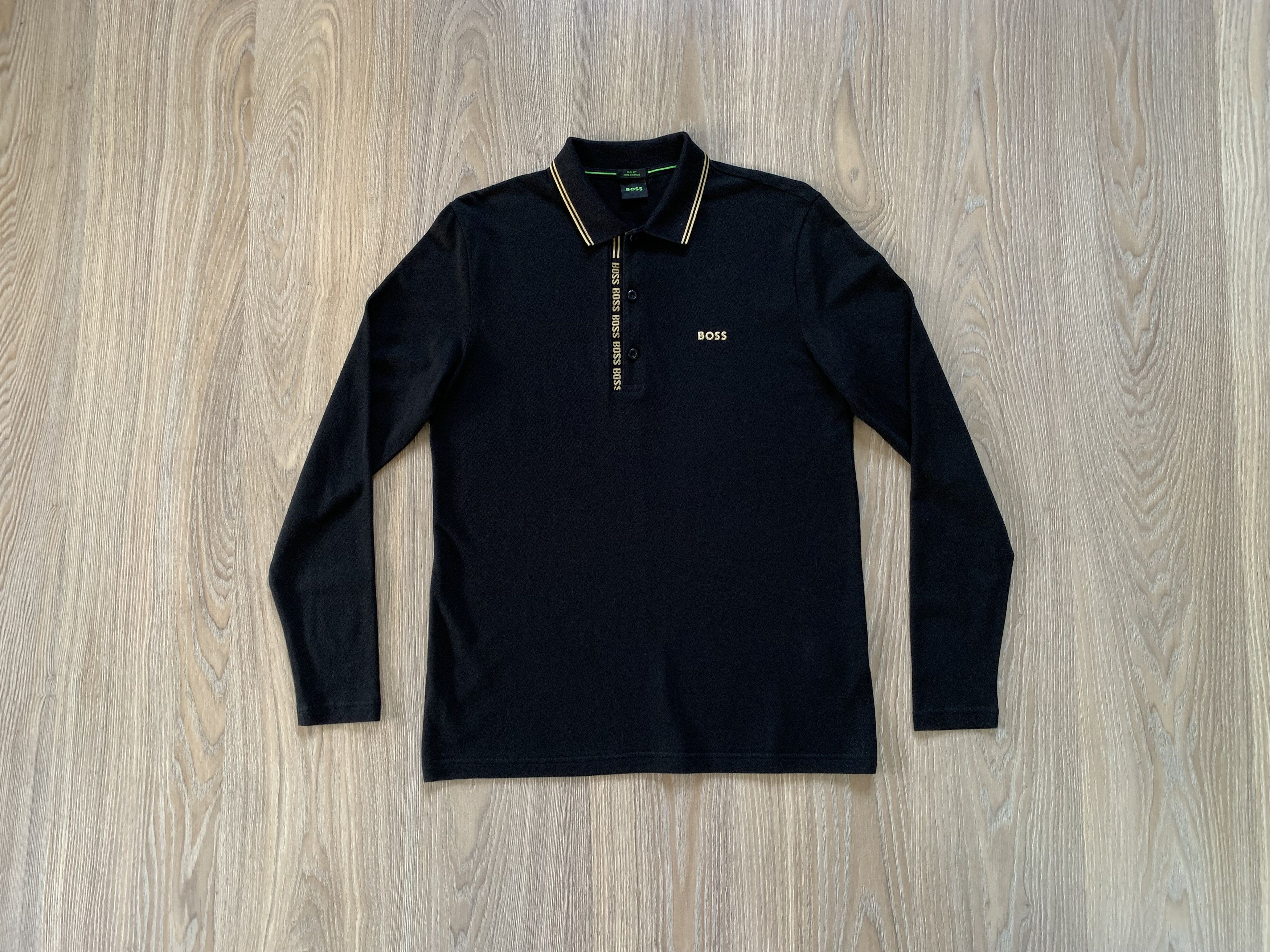 Hugo Boss Slim Fit Pima Cotton Black Long Sleeve Polo