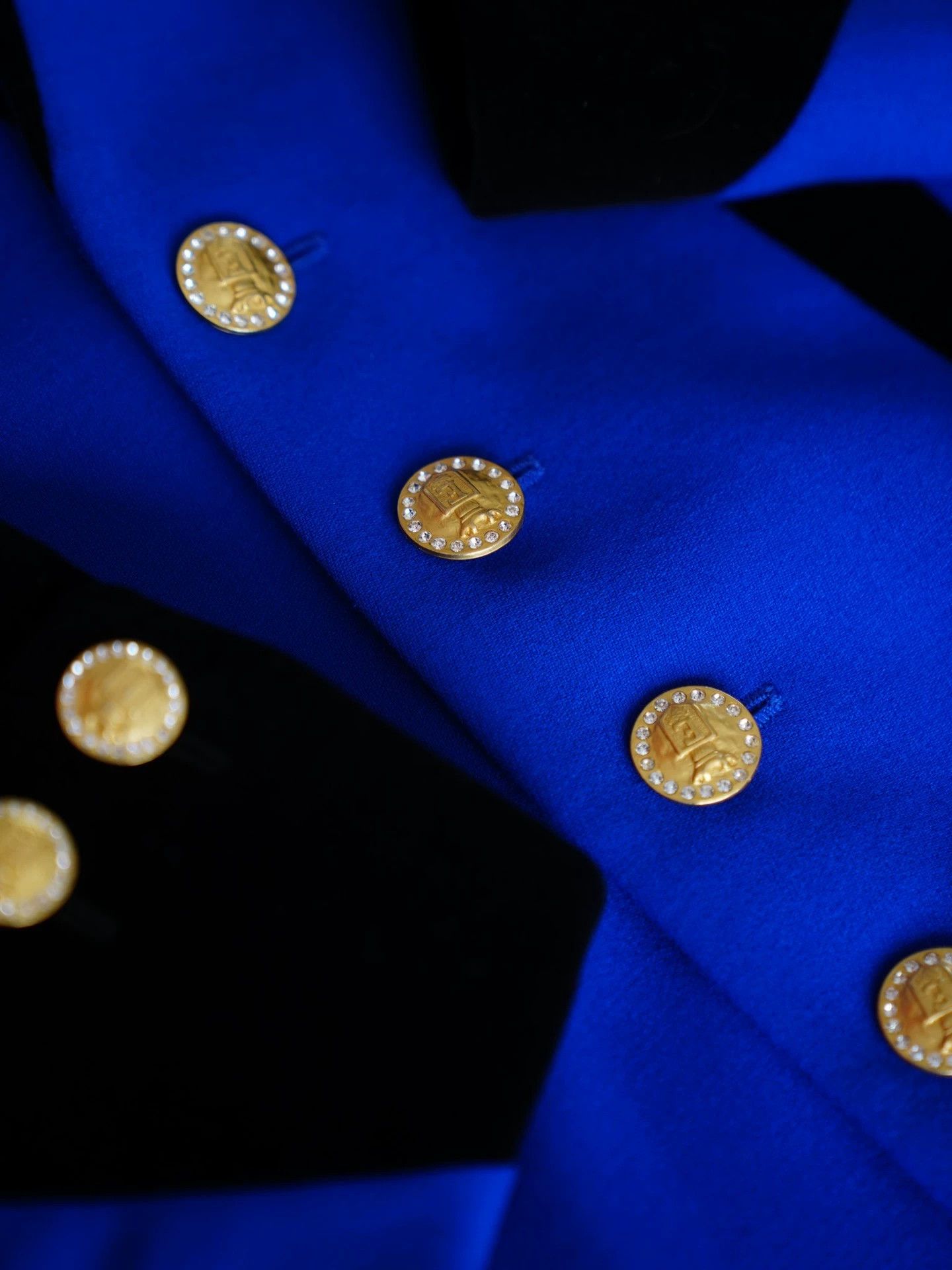 Escada Escada Vtg Blue Gold Wool & Black Velvet Suit Jacket D40 Size S / US 4 / IT 40 - 4 Thumbnail