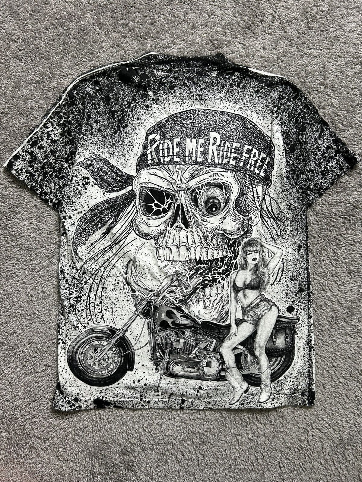Vintage Vintage 90s Ride Me Ride Free Skull Motorcycle AOP Tee Size US L / EU 52-54 / 3 - 6 Thumbnail