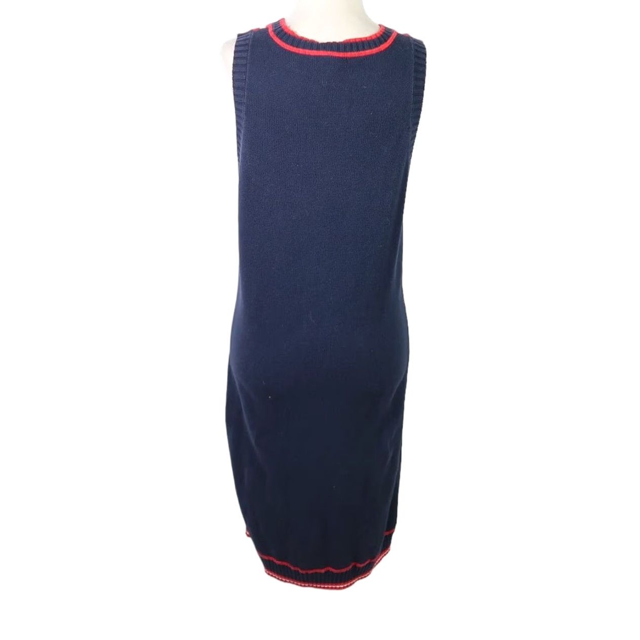 VINTAGE Tommy Hilfiger Sweater Dress Shirt Dress Knit 100% Cotton Navy Red Striped L Womens