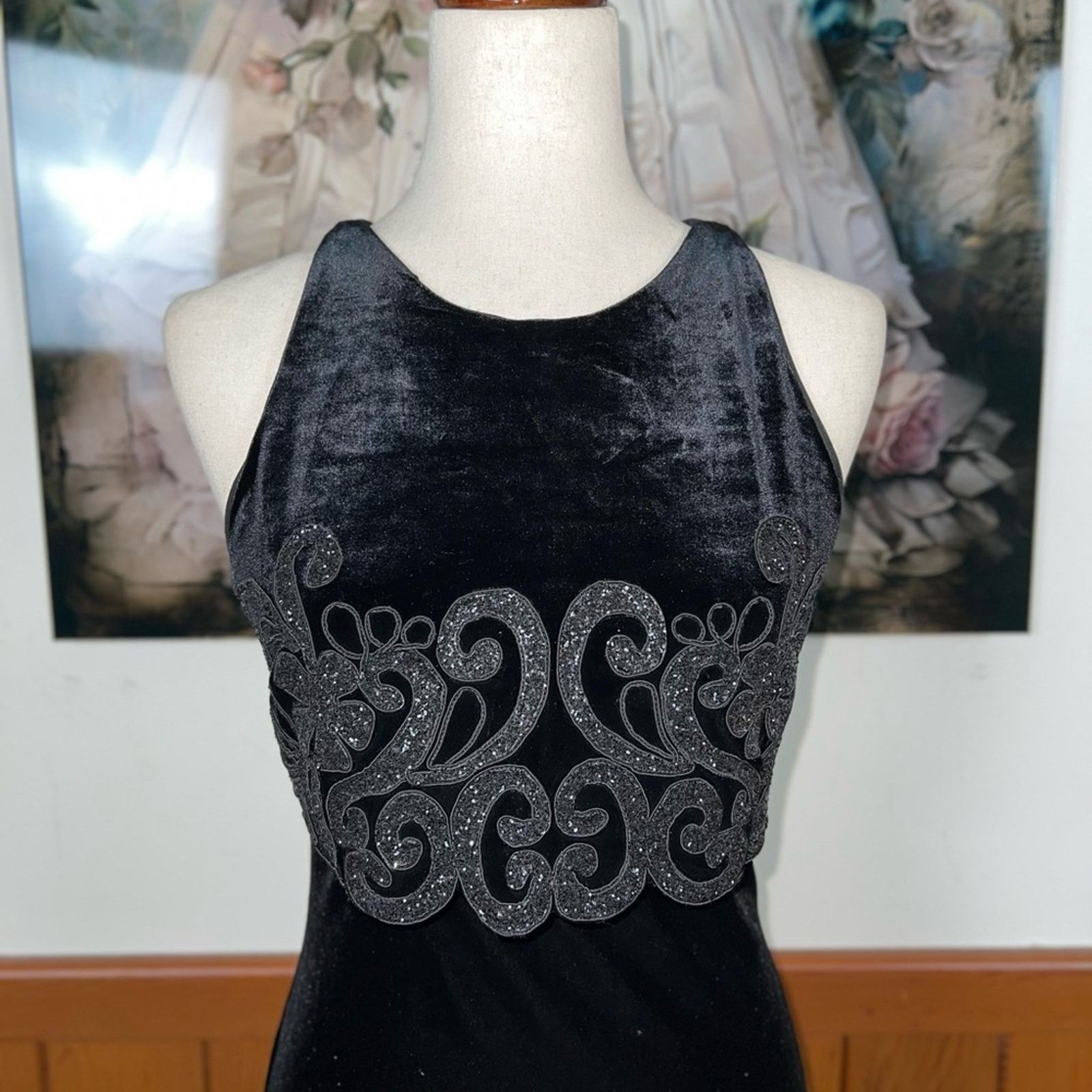 Vintage Gorgeous Vintage 90s Maurice’s Black Velvet Prom Gown! Size M / US 6-8 / IT 42-44 - 3 Thumbnail