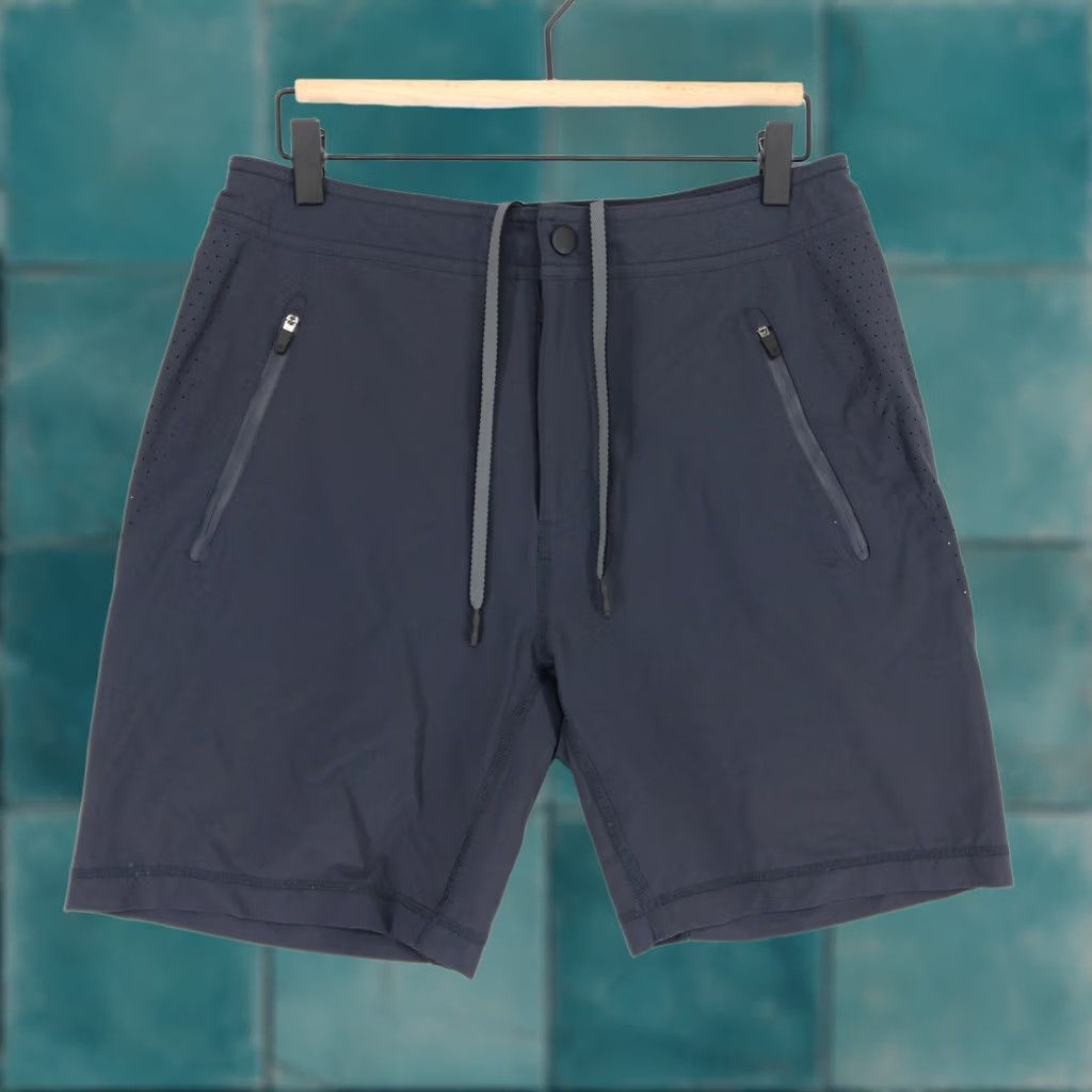 Vintage Mack Weldon Hybrid Shorts Mens S Navy Blue Perforated Stretch Board Swim Size US 29 - 1 Thumbnail