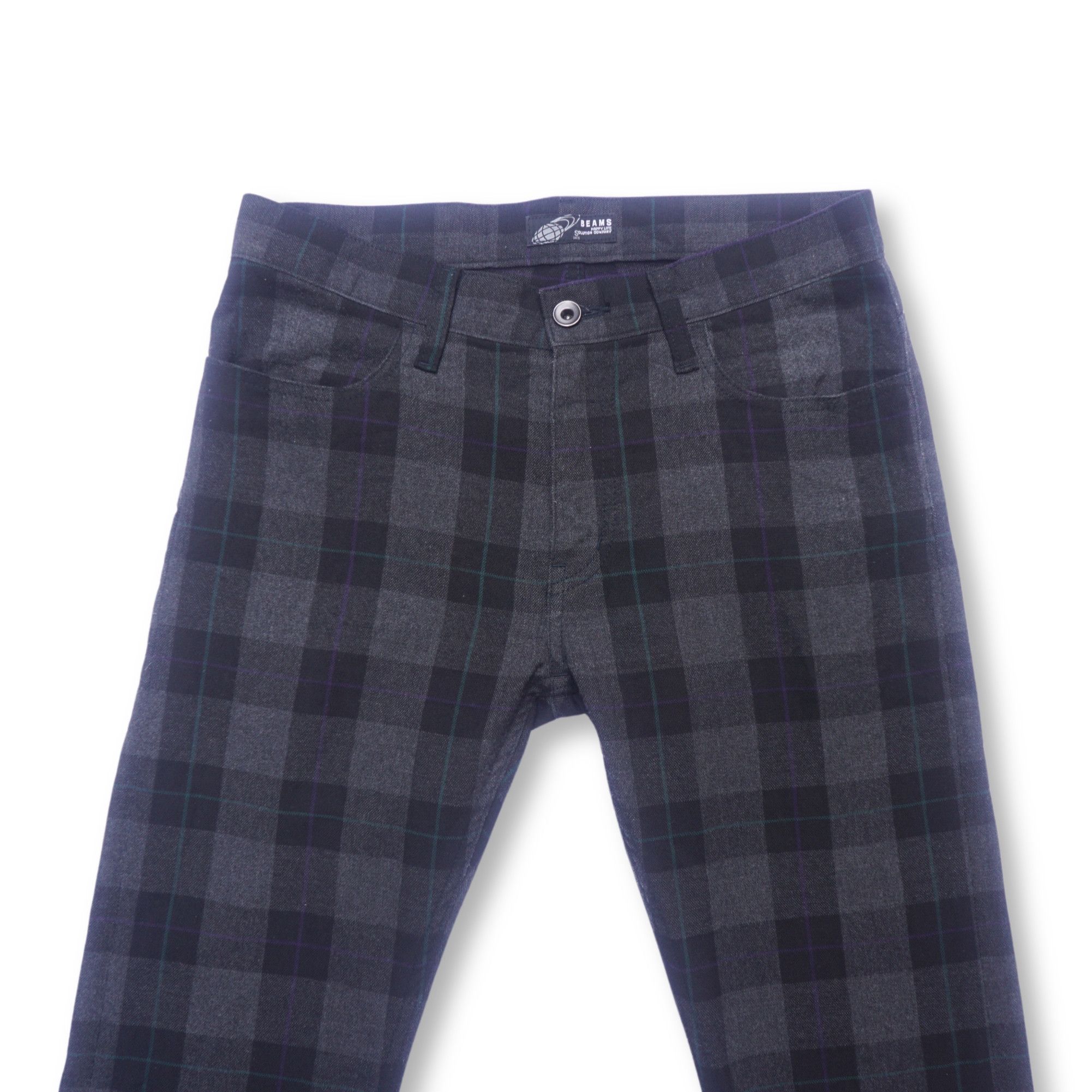 image of Beams Plus Beams Low Rise Plaid Check Pants in Black Grey, Men's (Size 28)