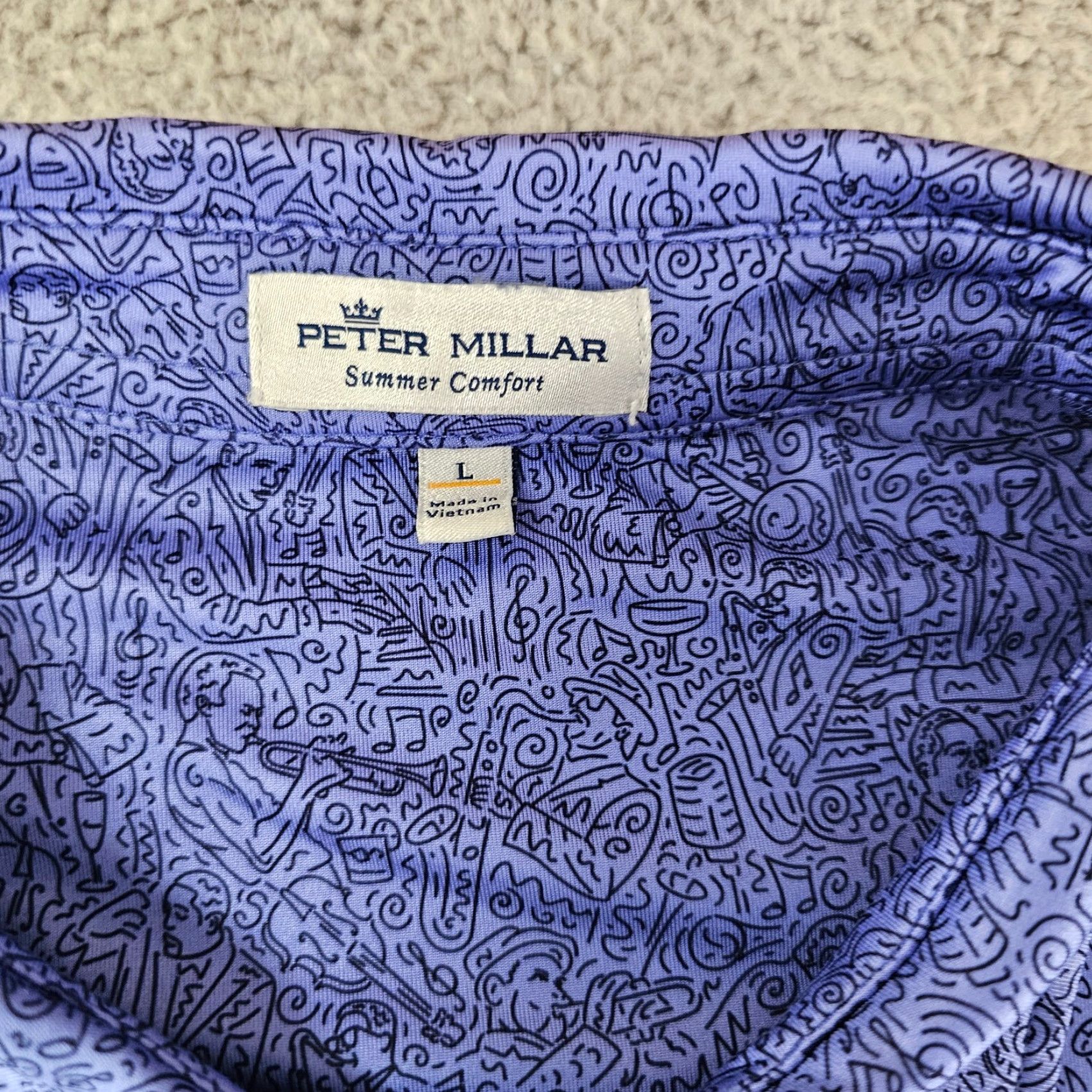 Peter Millar Peter Millar Polo Shirt Mens L Ragtime Print Blue Short Sleeve Graphic Print Summer Comfort 90s Music Vintage No Size US L / EU 52-54 / 3 - 5 Thumbnail